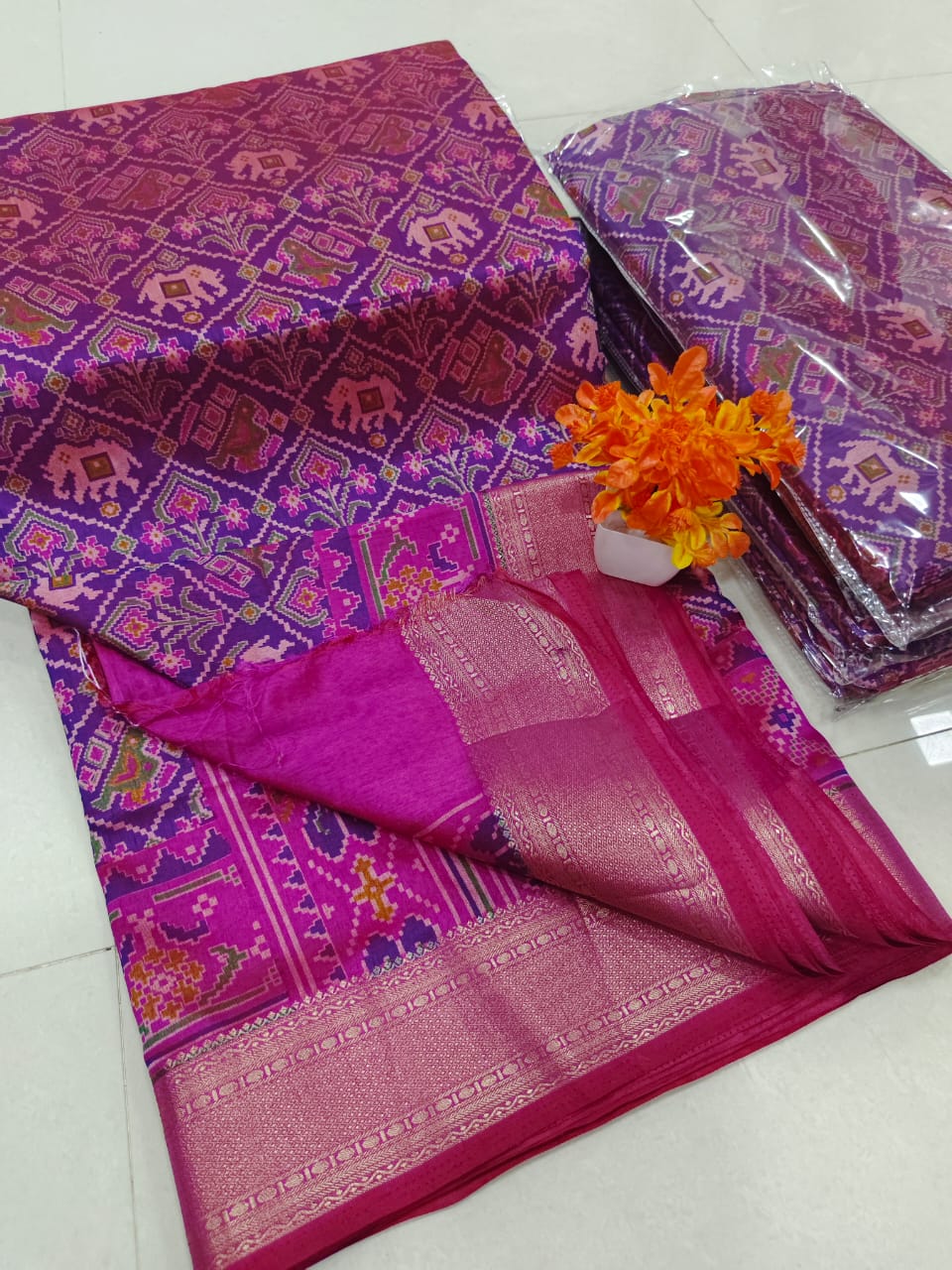 Pink Patola Soft Silk Saree