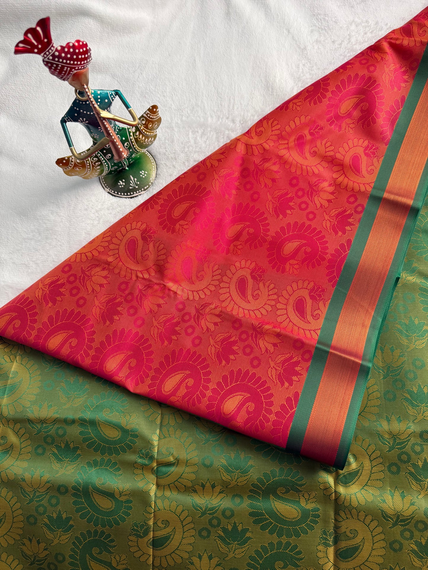 Pinkish Red and Green Traditional Gift Saree