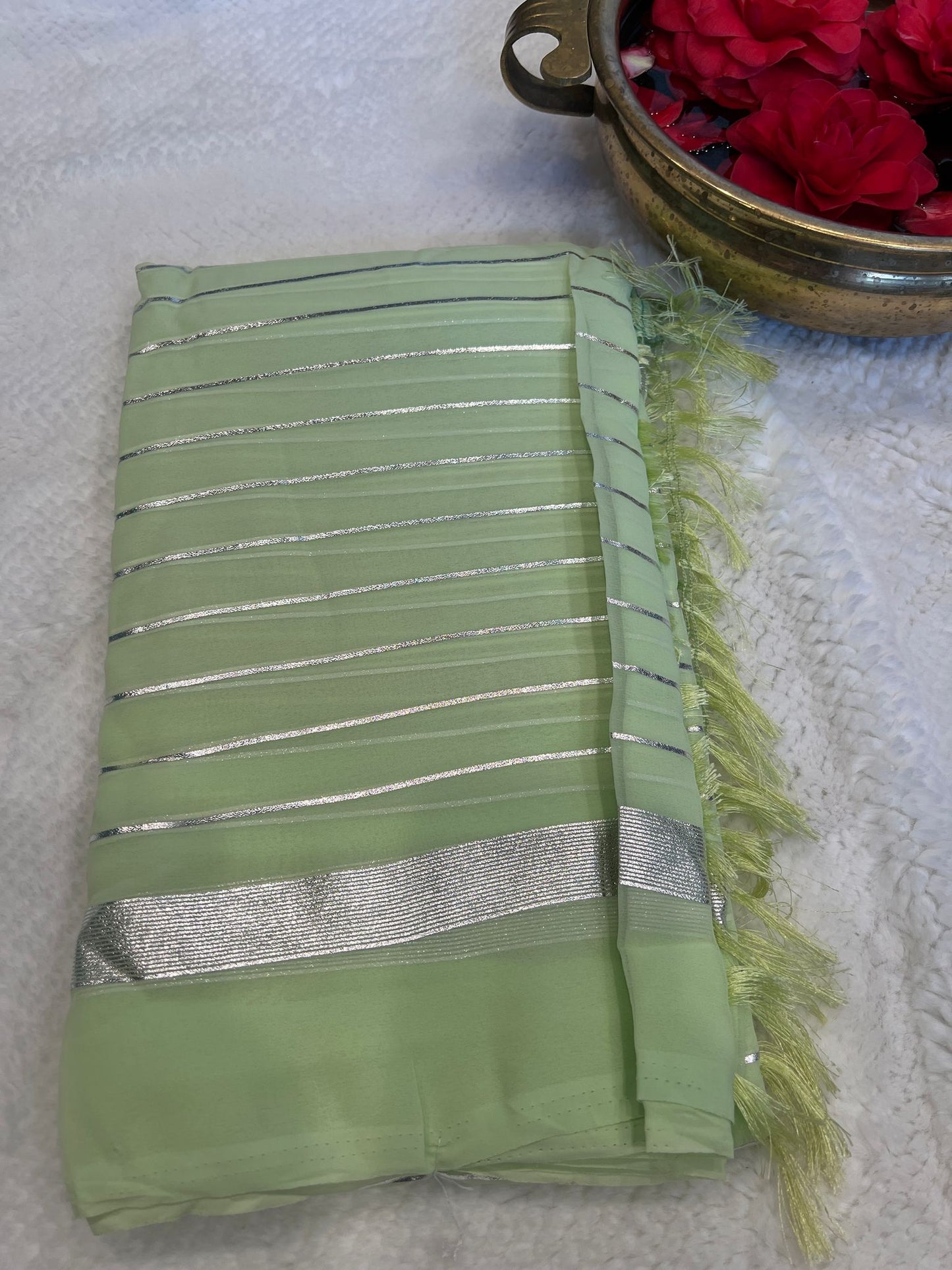 Pista Green Chiffon Saree