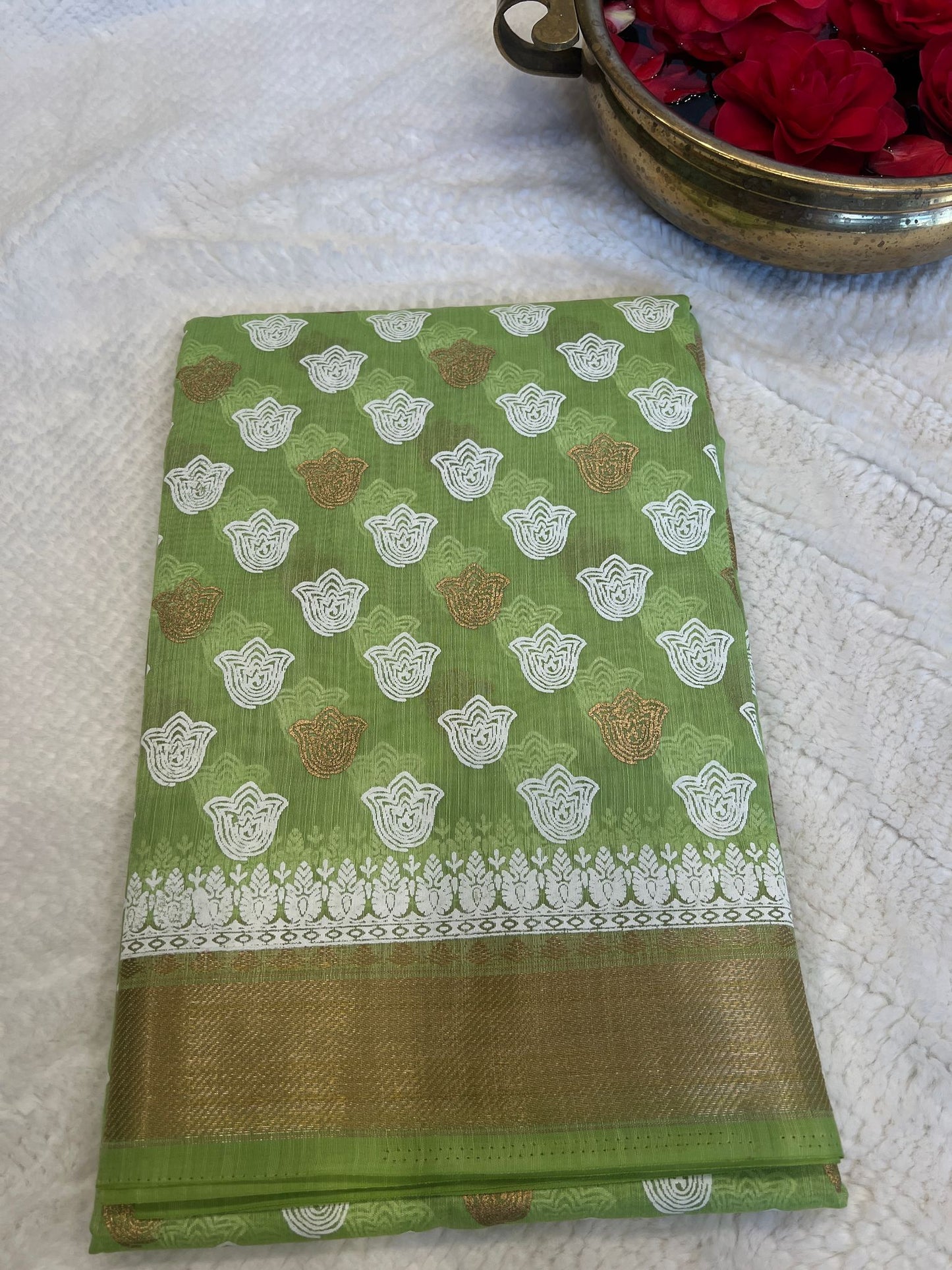 Pista Green Star Plus Silk Cotton Saree