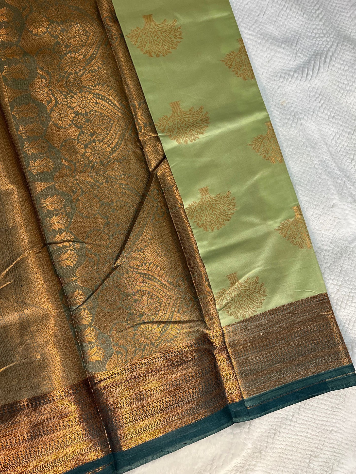 Pista and Dark Green Butter Silk Saree