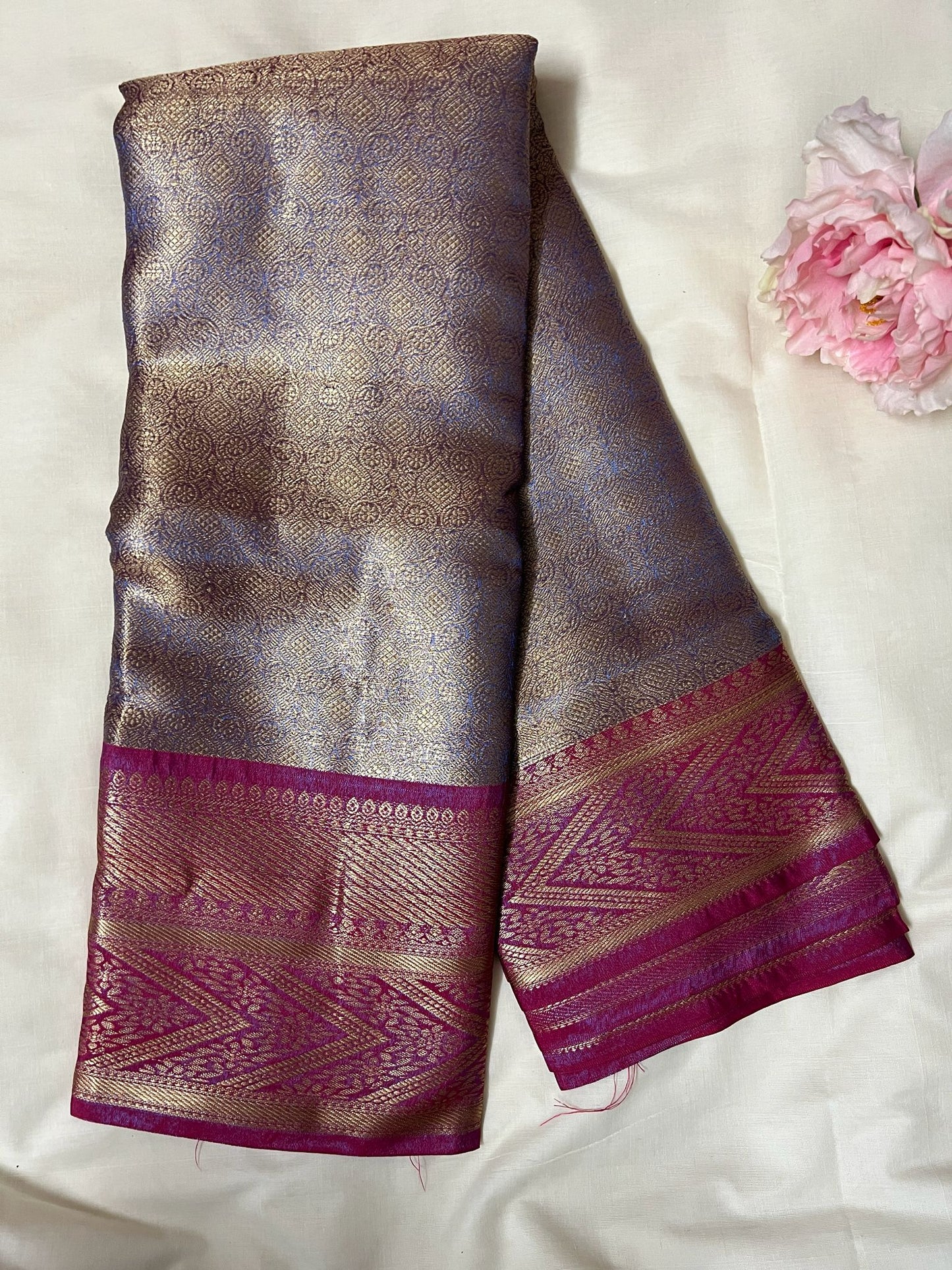 Purple Kanchipuram Semi Silk Saree