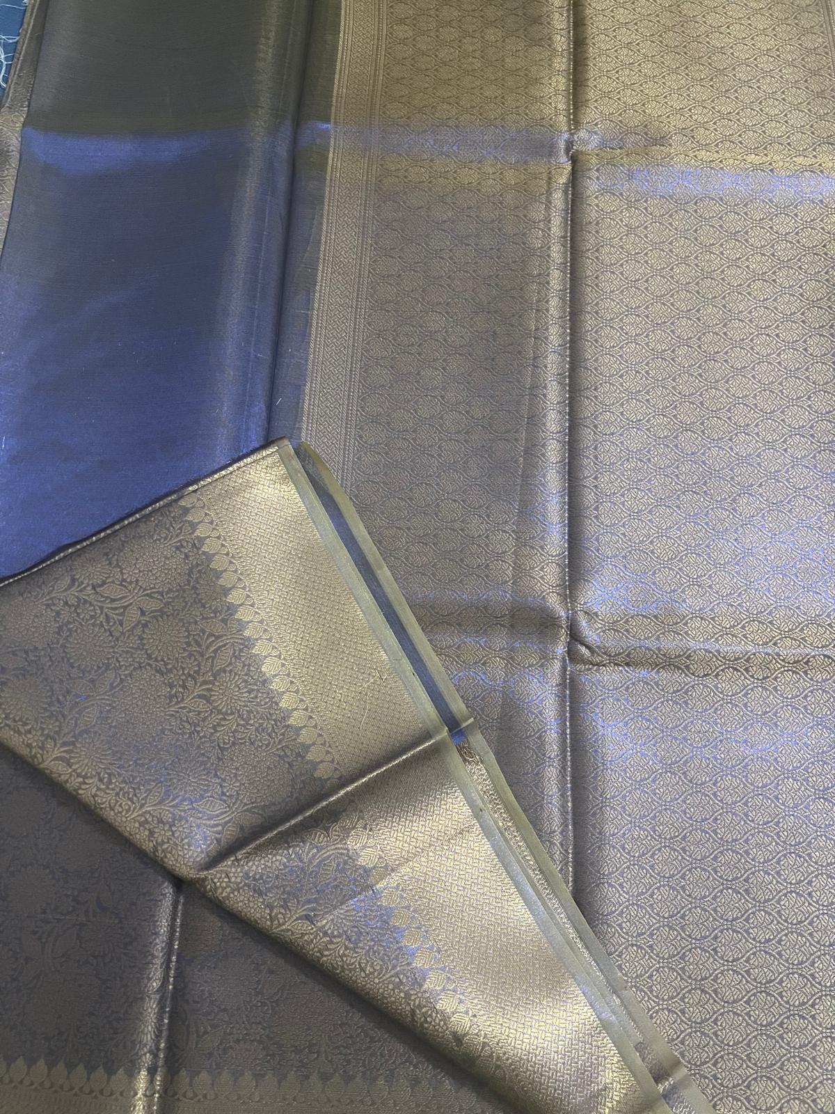 Blue Tissue Semi Silk Saree