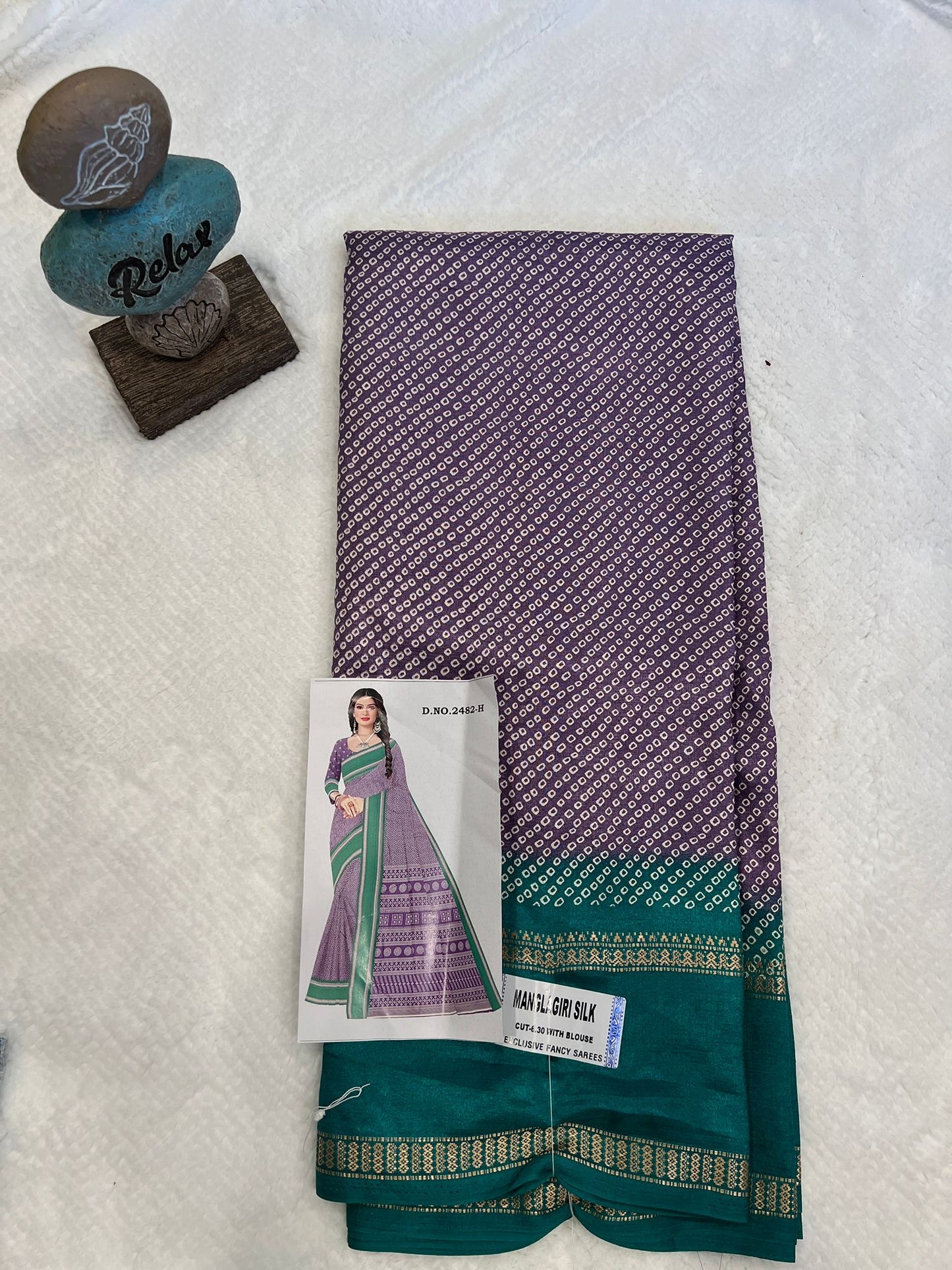 Purple and Green Mangalagiri Semi Silk Saree