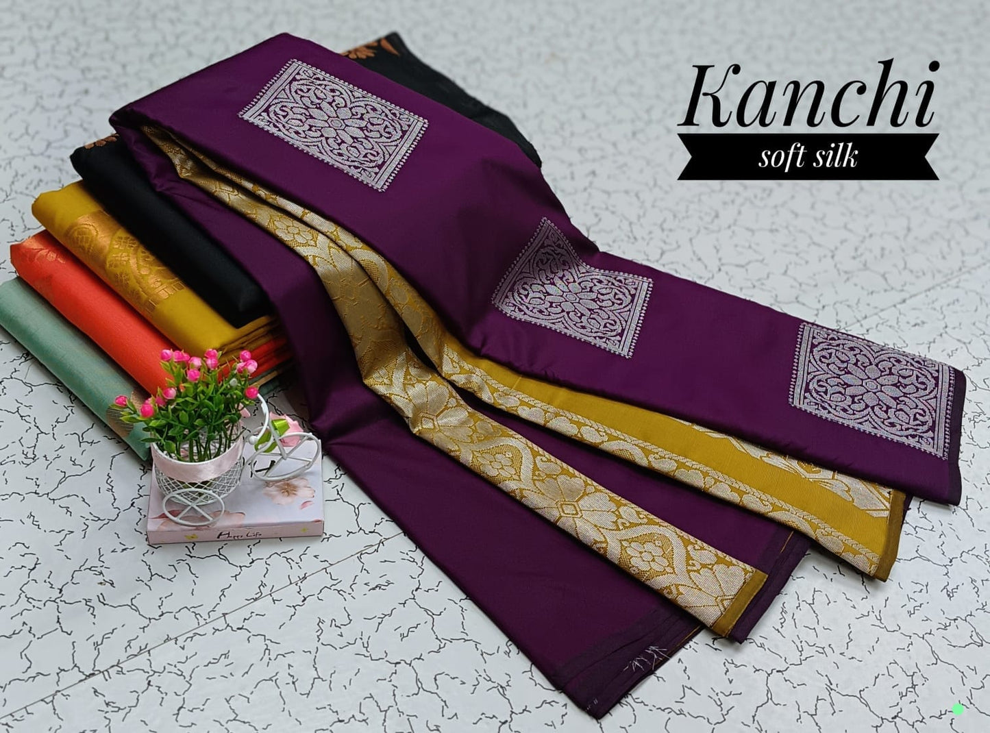 Purple and Mustard Kanchi Soft Silk Saree