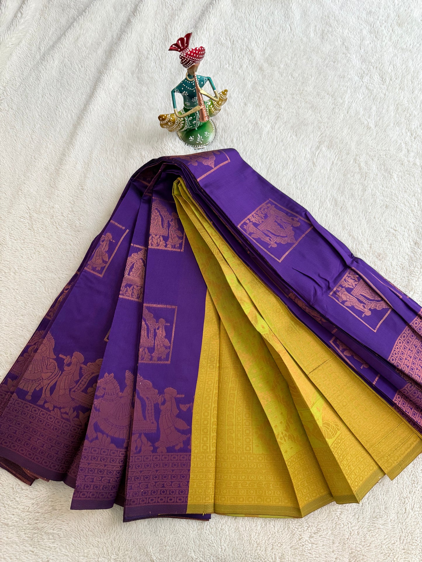 Purple and Yellow Pallaku Design Soft Silk Saree