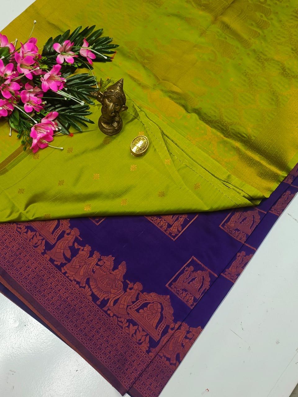 Purple and Green Pallaku Design Soft Silk Saree
