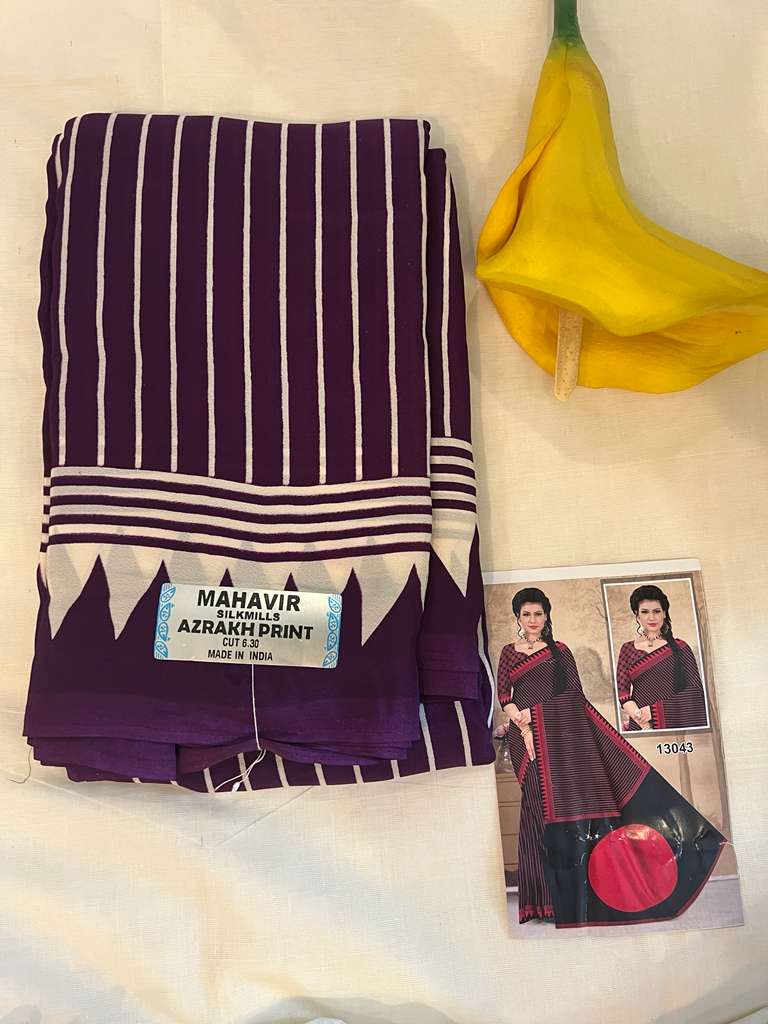 Purple Mahavir Ajrakh Print Fancy Saree