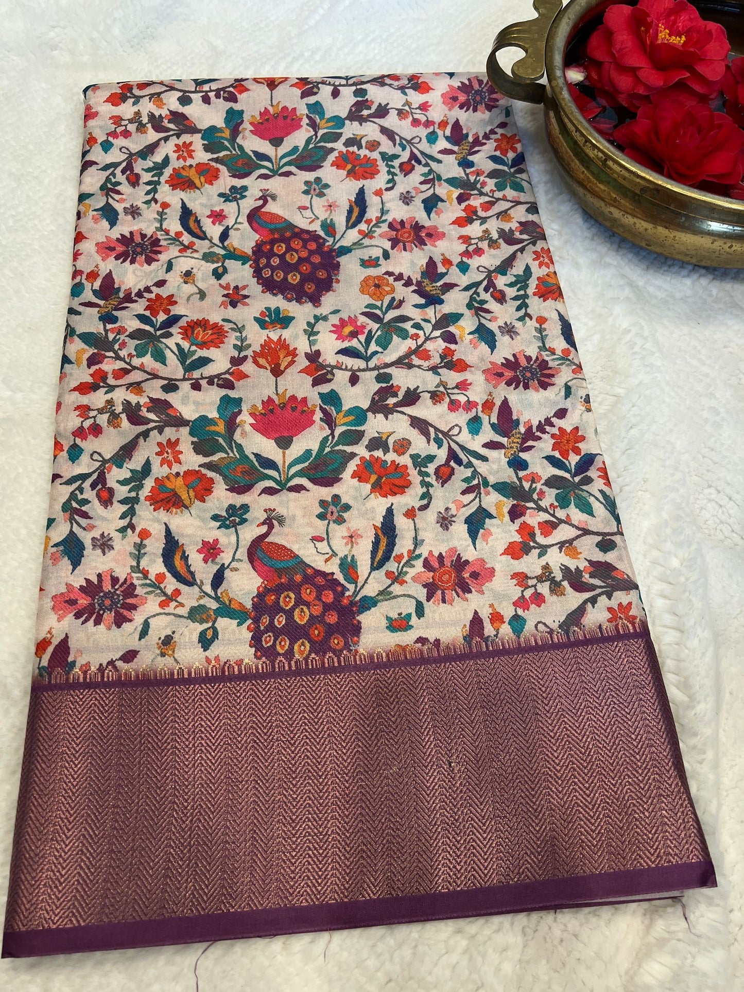 Purple Border Pashmina Dola Fancy Saree