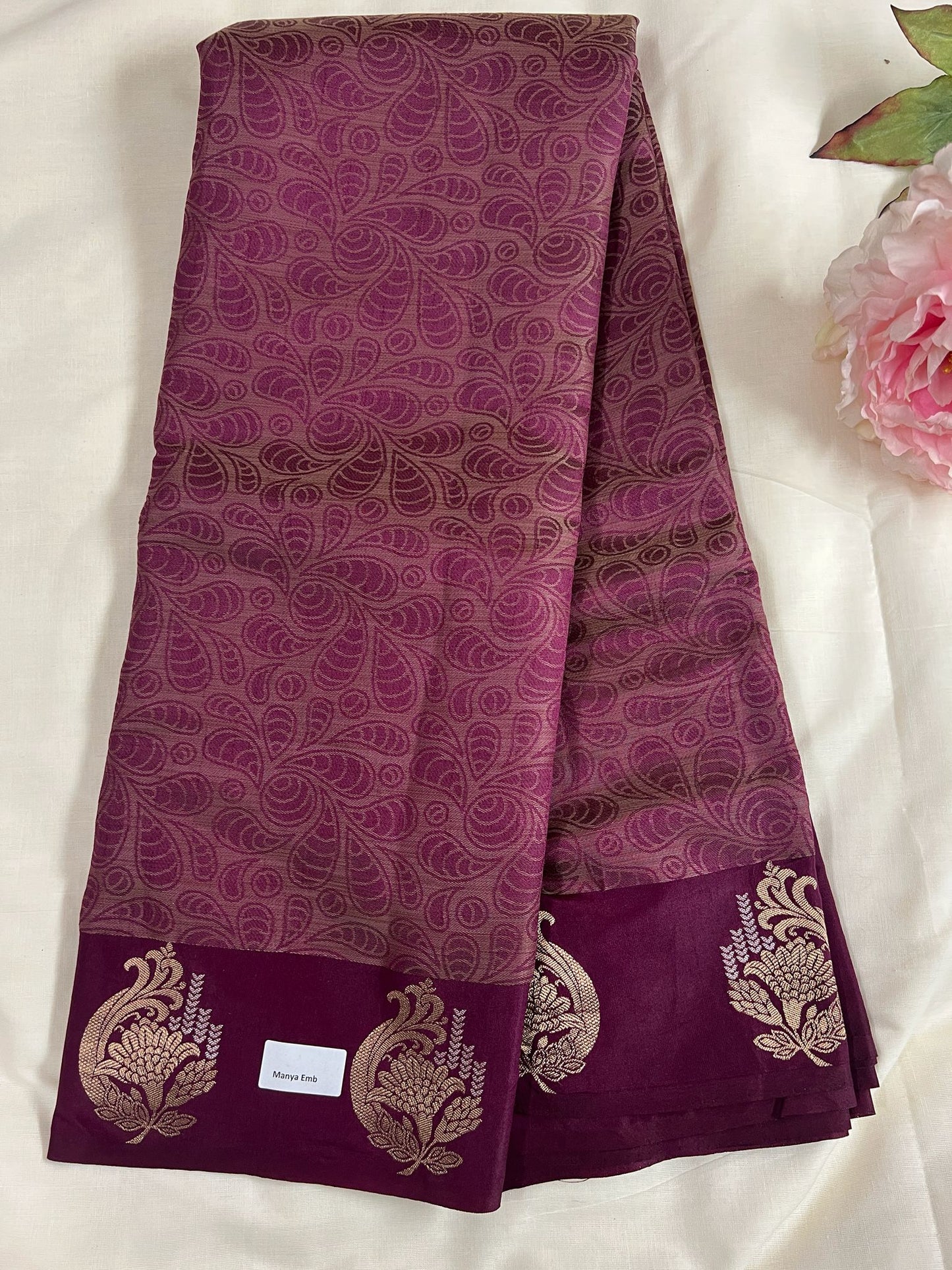Purple Manya Embroidery Silk Saree
