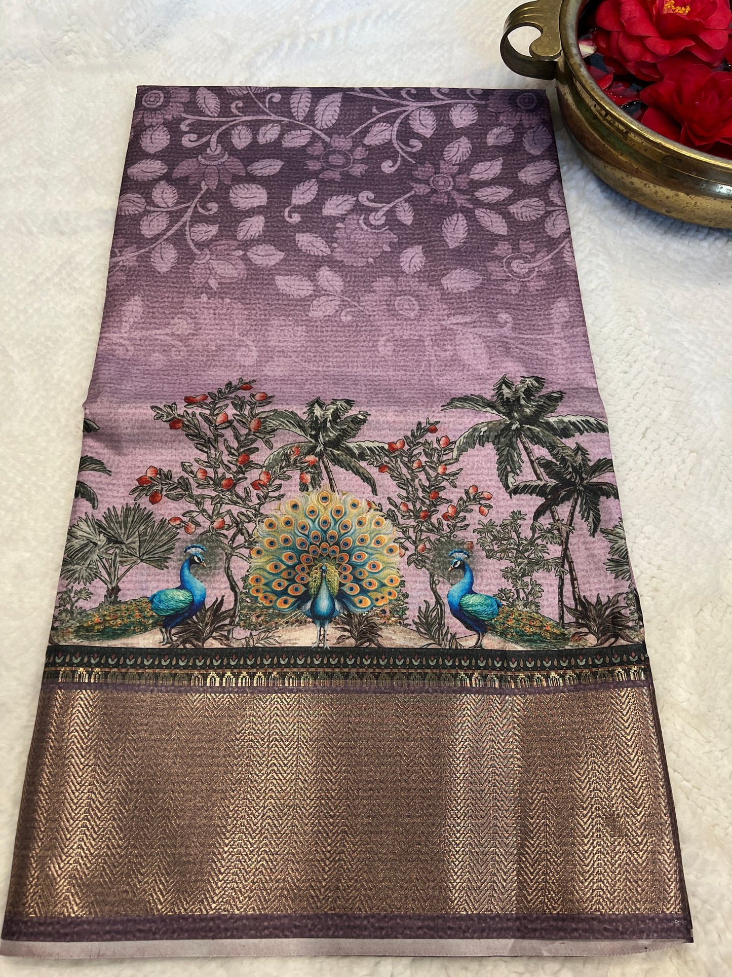 Purple Peacock Design Fancy Saree