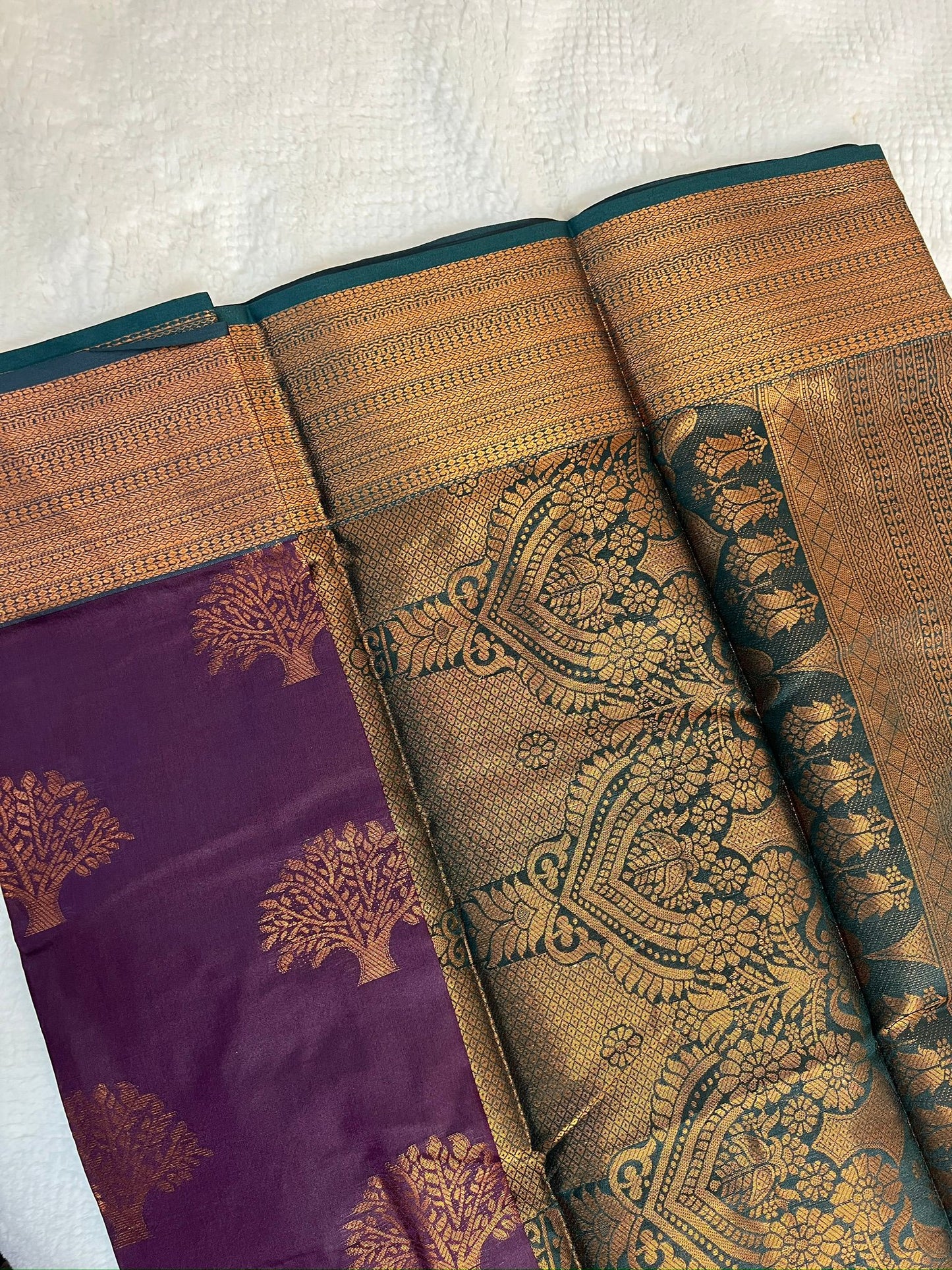 Purple and Green Butter Silk Saree