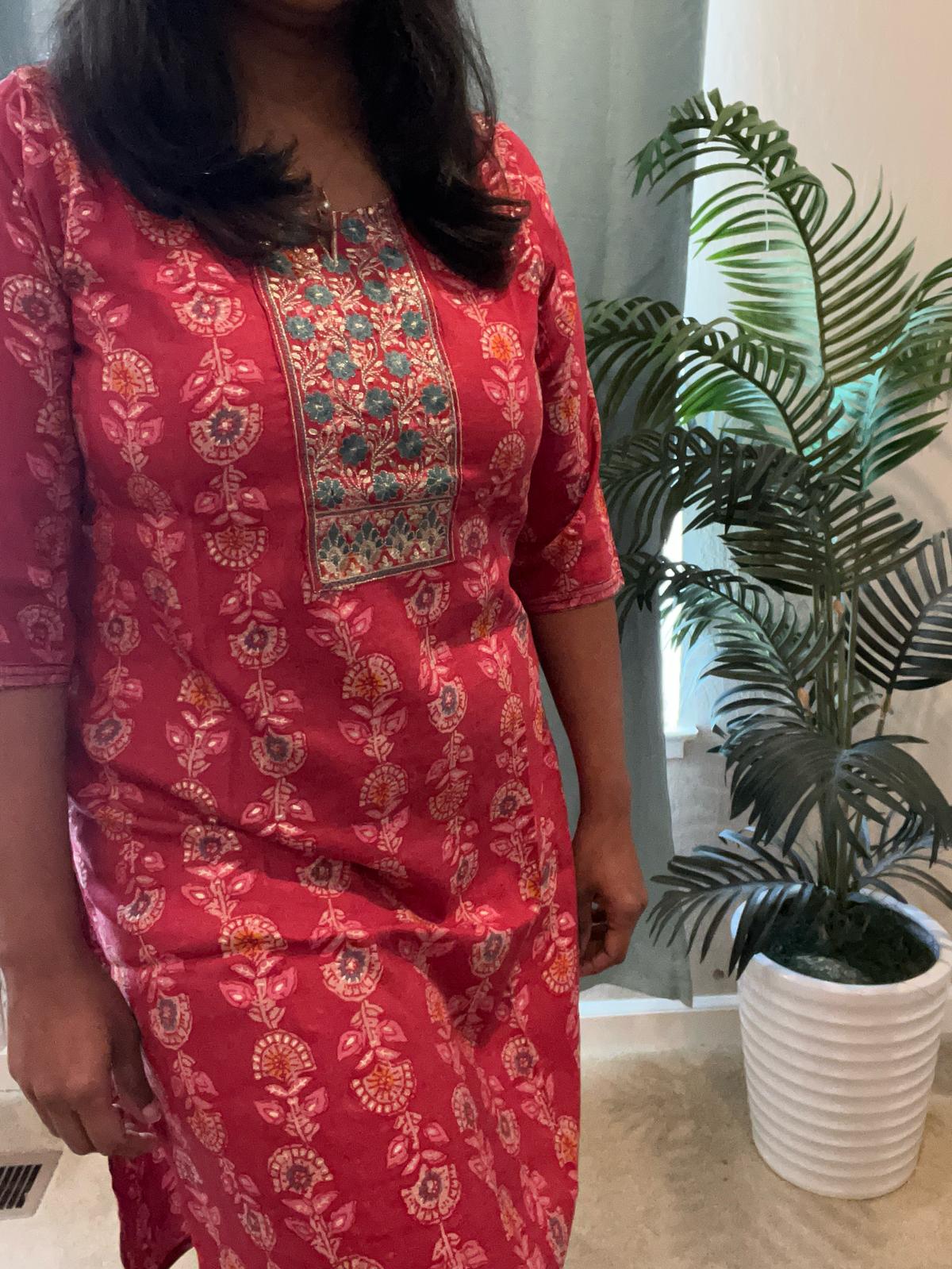 Red with Blue Flower Pattern Kurti