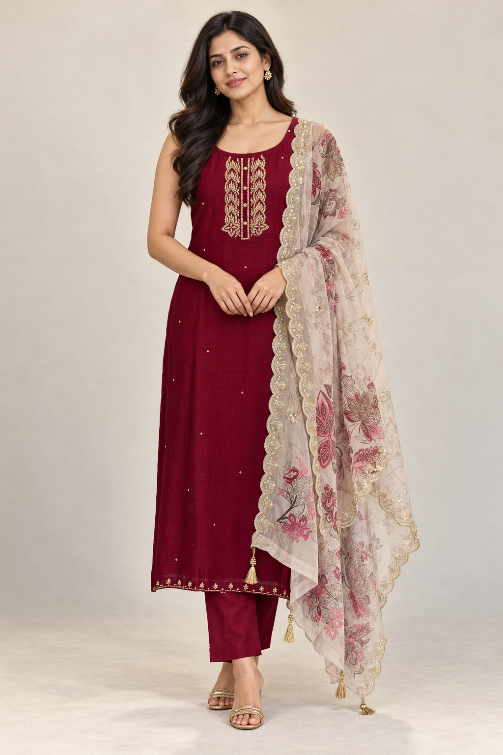 Maroon Color 3 Piece Salwar Set