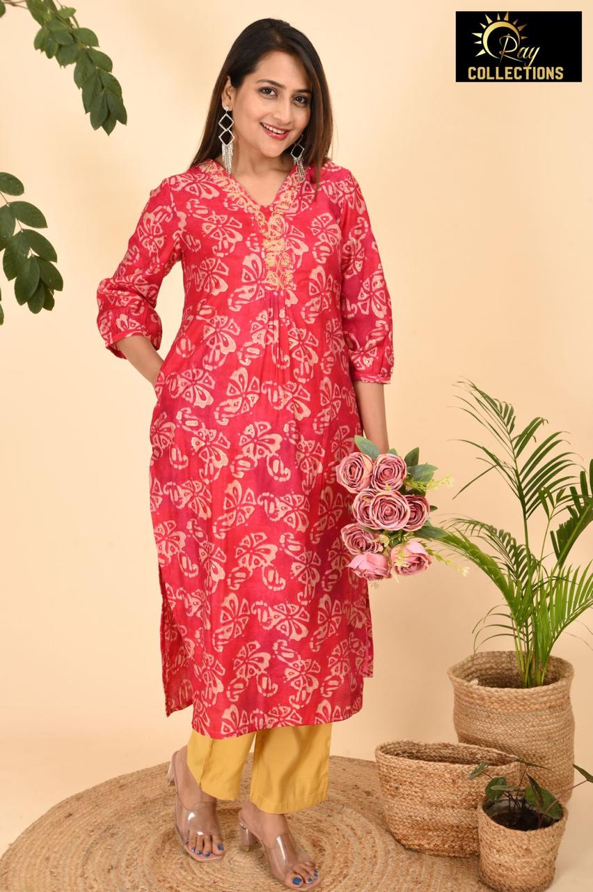 Red and Gold V Neck 2-Piece Chudidar Set