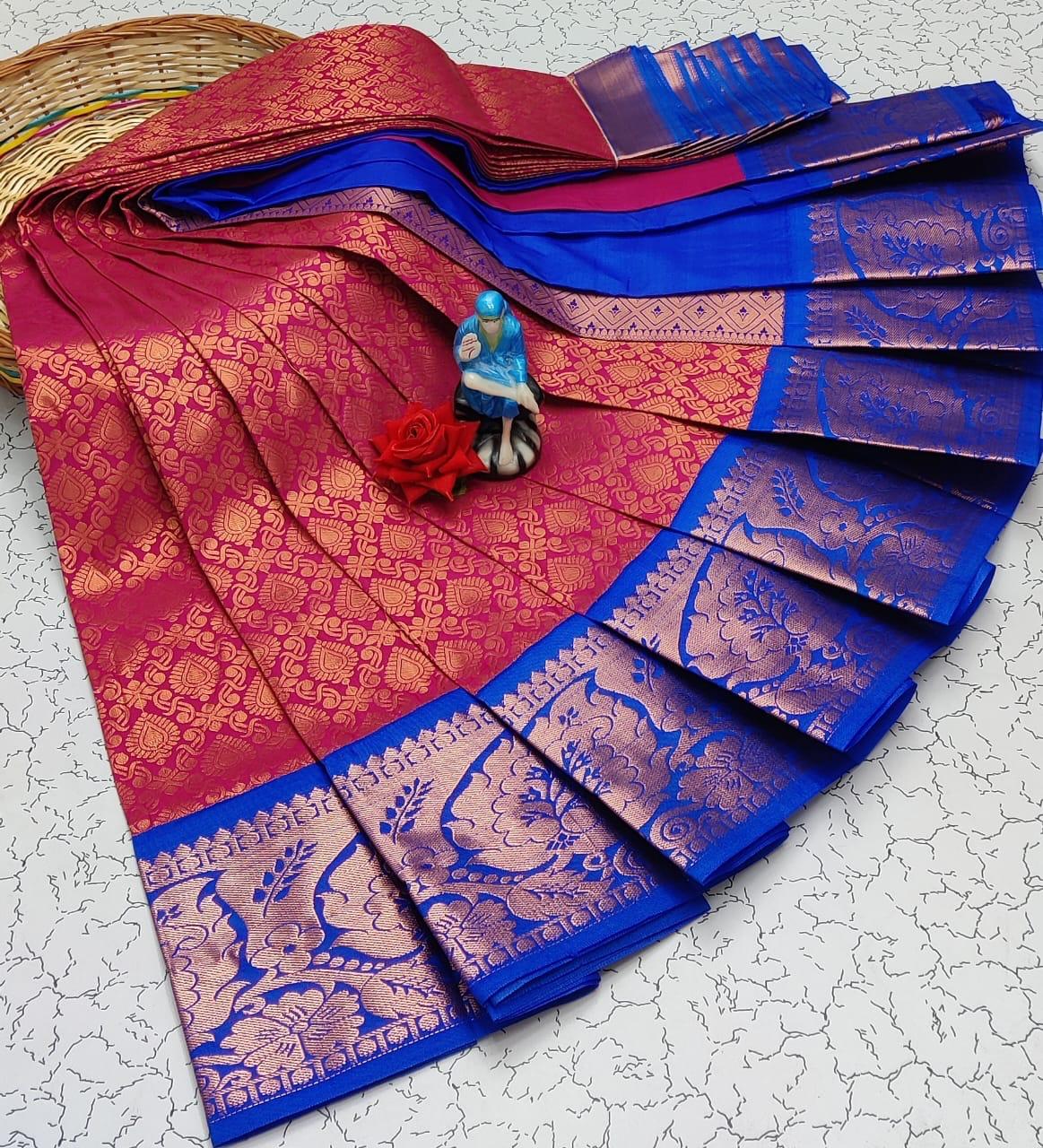 Red and Blue Semi Bridal Korvai Reshma Silk Saree