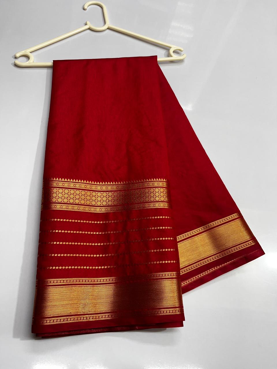 Red with Gold Zari Silk Cotton Saree