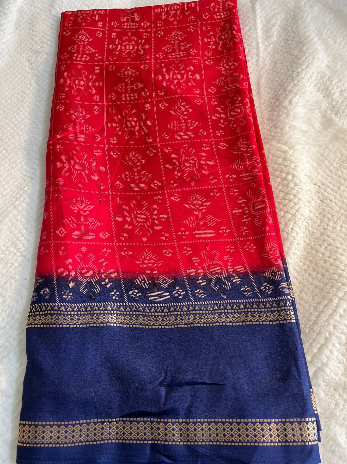 Red and Navy Blue Mangalagiri Silk Saree