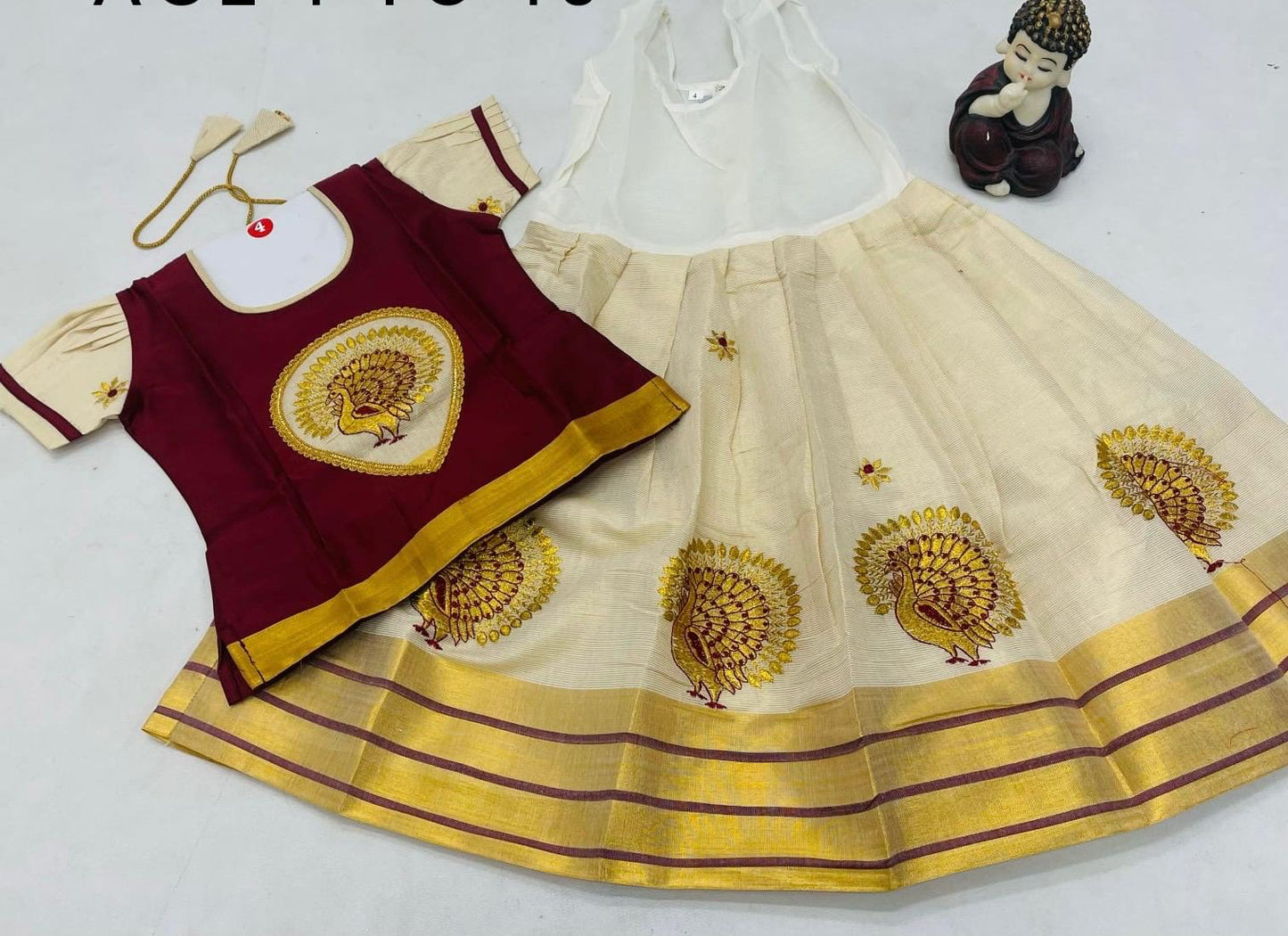 Maroon and Sandal Girl Paavadai