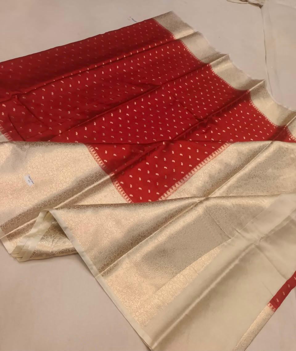 Red and Sandal Tissue Silk Saree