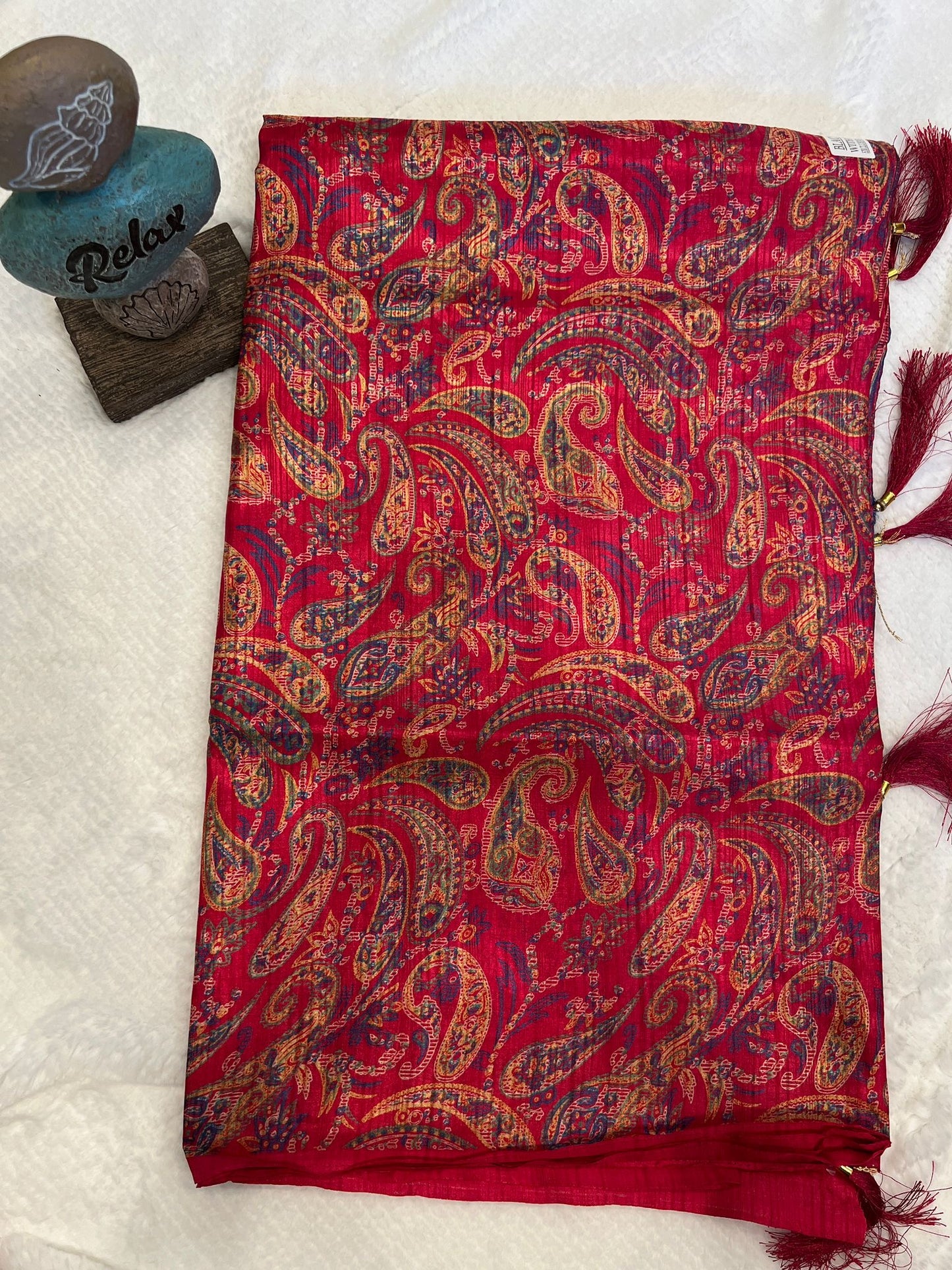 Hot Pink Color Black Leaf Fancy Saree