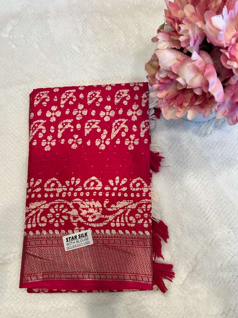 Red Star Silk Sequence Saree