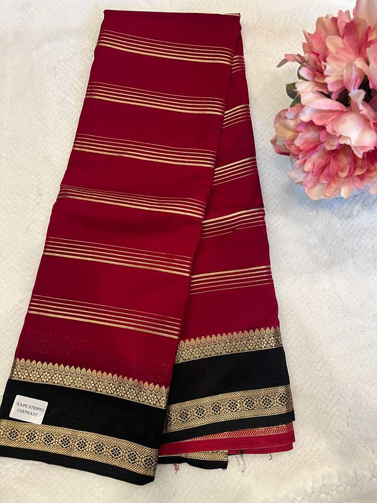Red Crape Stripe Pattern Saree