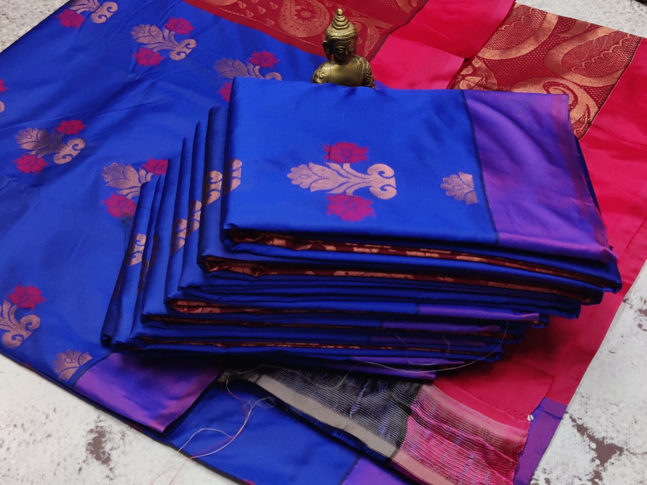Royal Blue and Red Fancy Soft Silk Saree