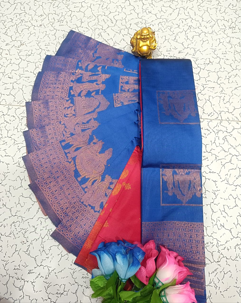 Royal Blue and Pink Pallaku Design Soft Silk Saree