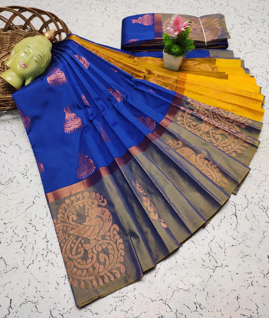 Royal Blue and Yellow Fancy Soft Silk Saree