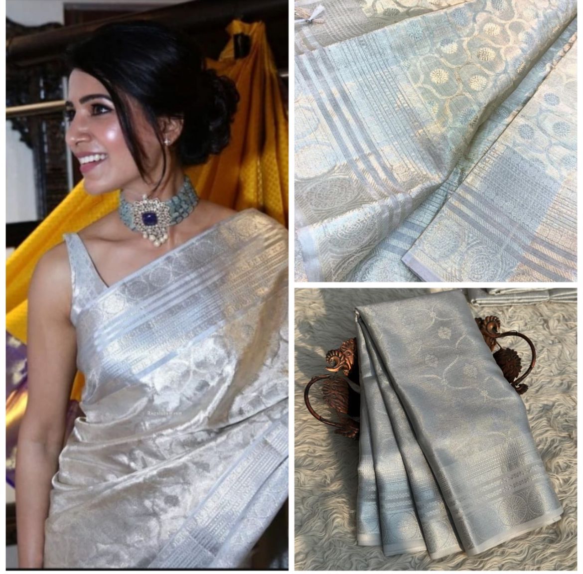 Samantha inspired Silver Tissue Saree