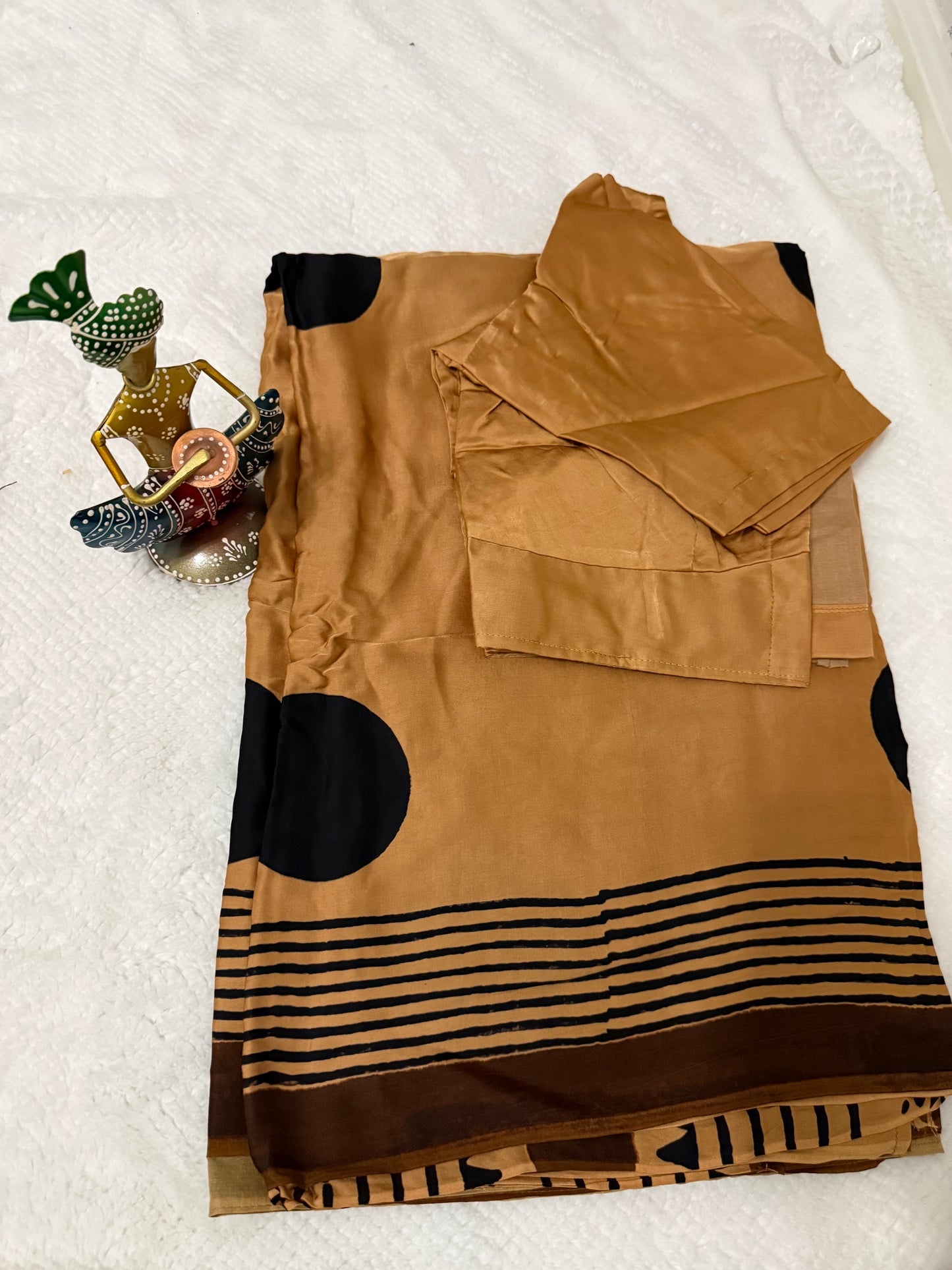 Sandal with Black Dots Modal SIlk Saree