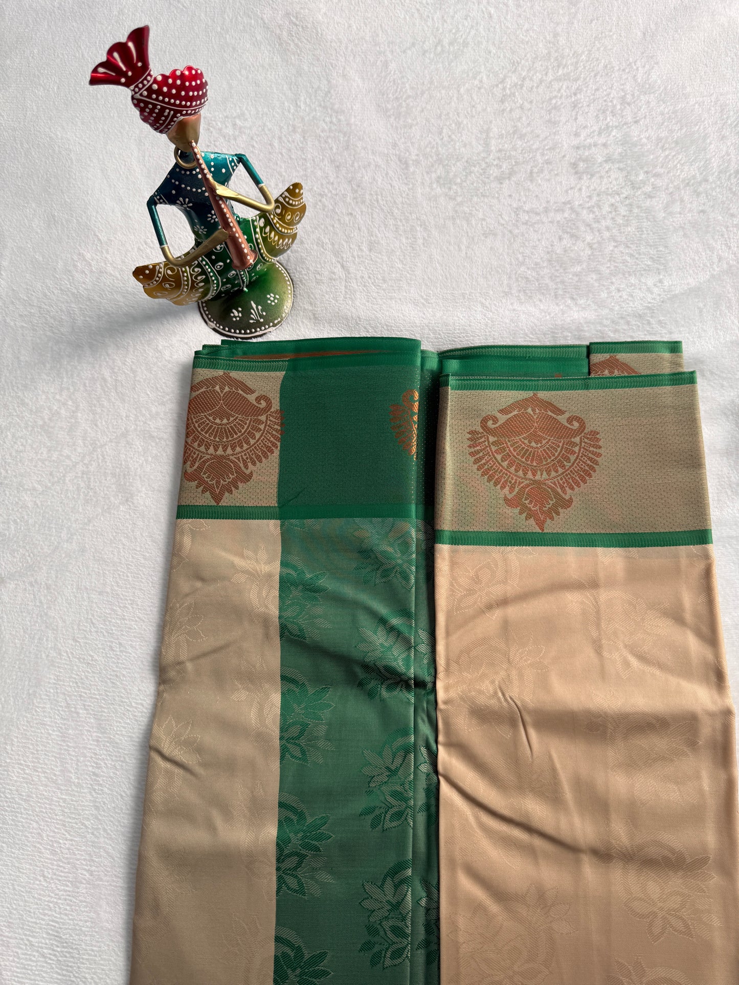 Half White and Green Traditional Gift Saree