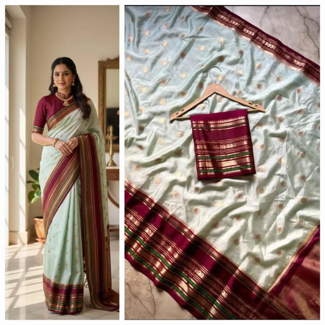 Pink and Green Border Mul Cotton Saree (Copy)