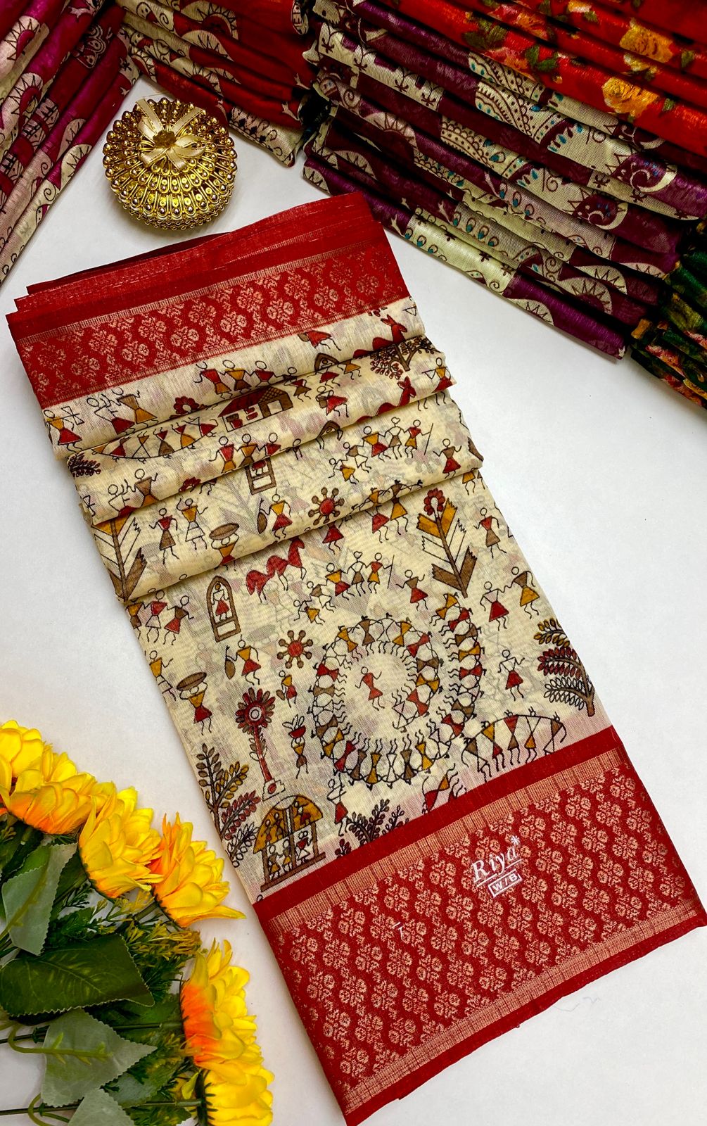 Beige and Red Dolla Silk Saree