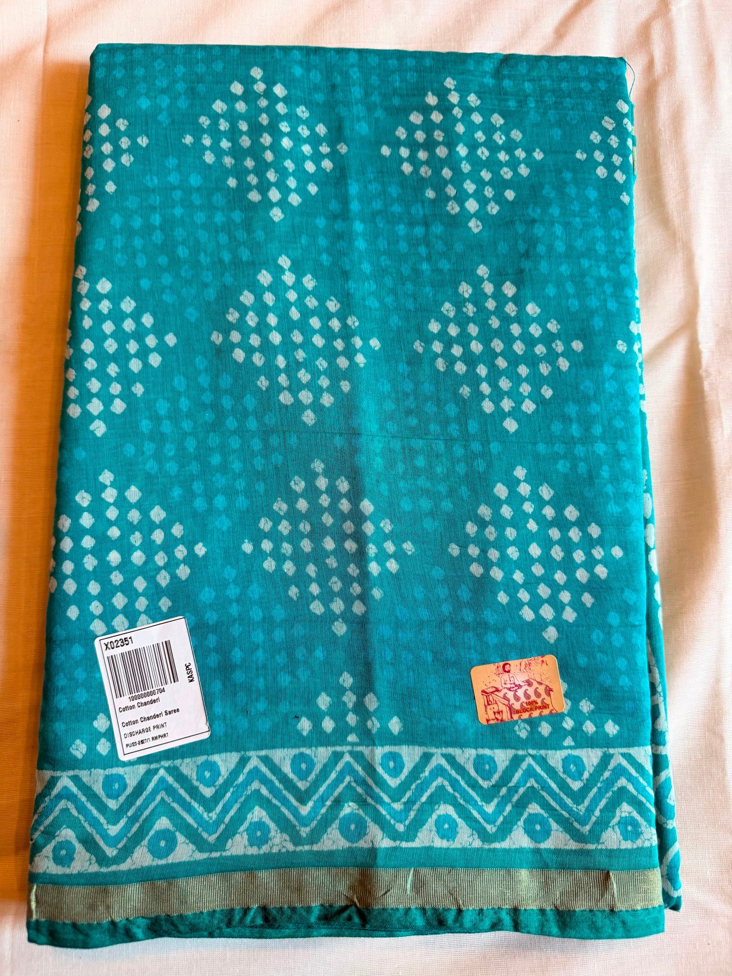 Teal Pattern 1 Chanderi Cotton Saree