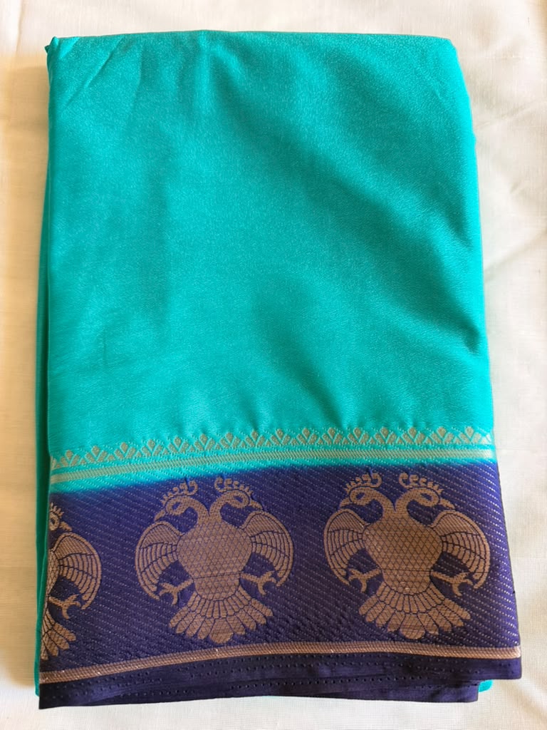 Blue Semi Crepe Saree
