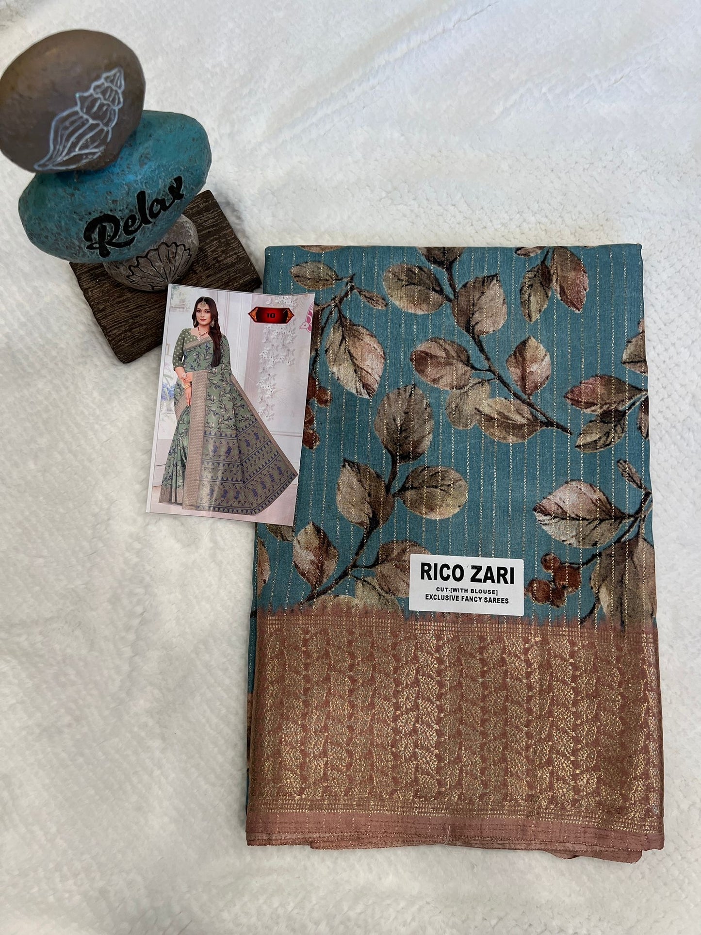 Teal and Brown Ricco Zari Fancy Saree