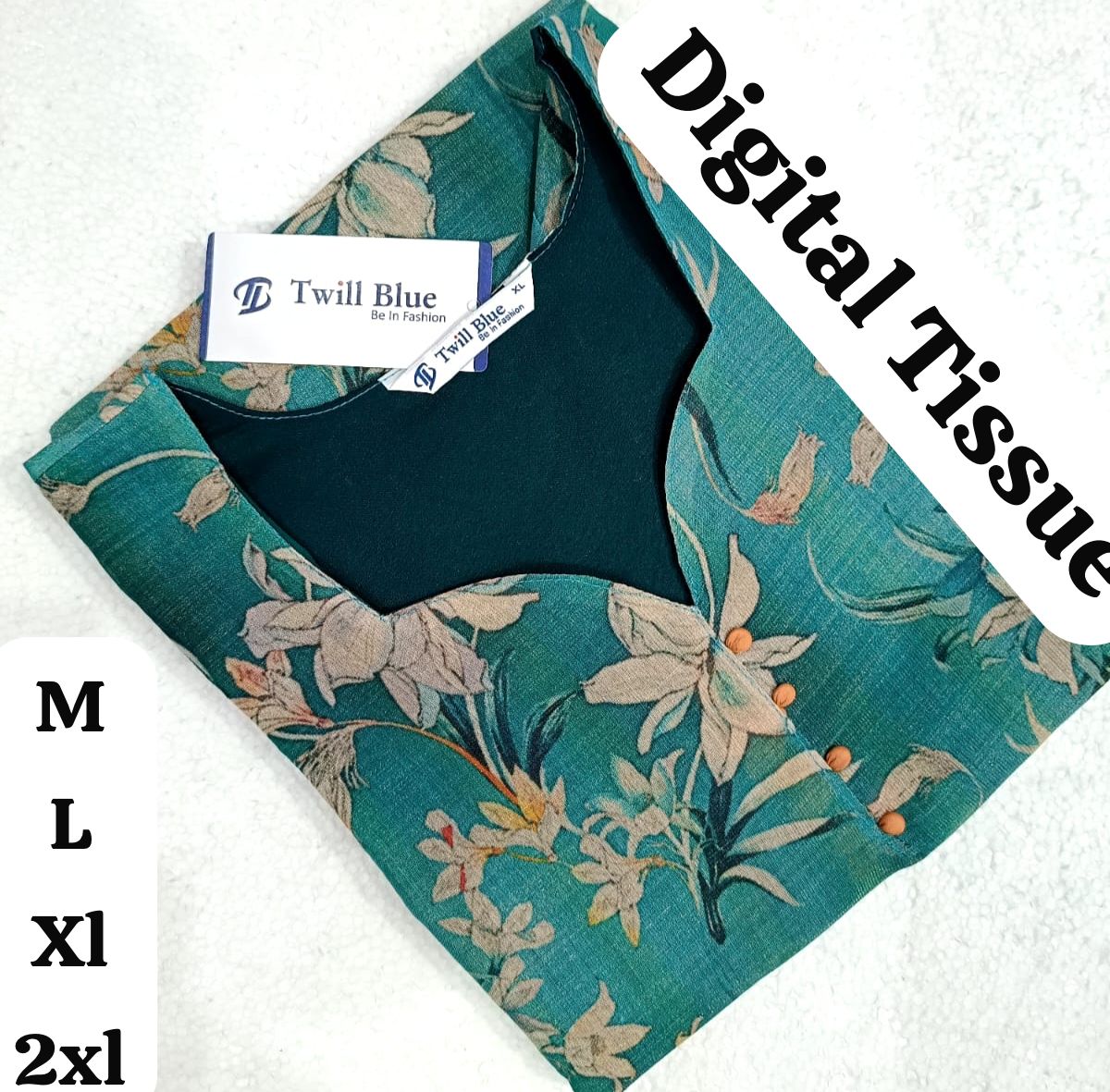Teal Floral Tissue Silk Kurti