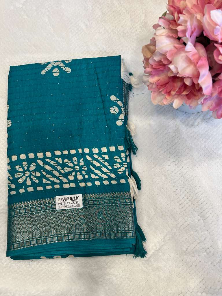 Teal Star Silk Sequence Saree