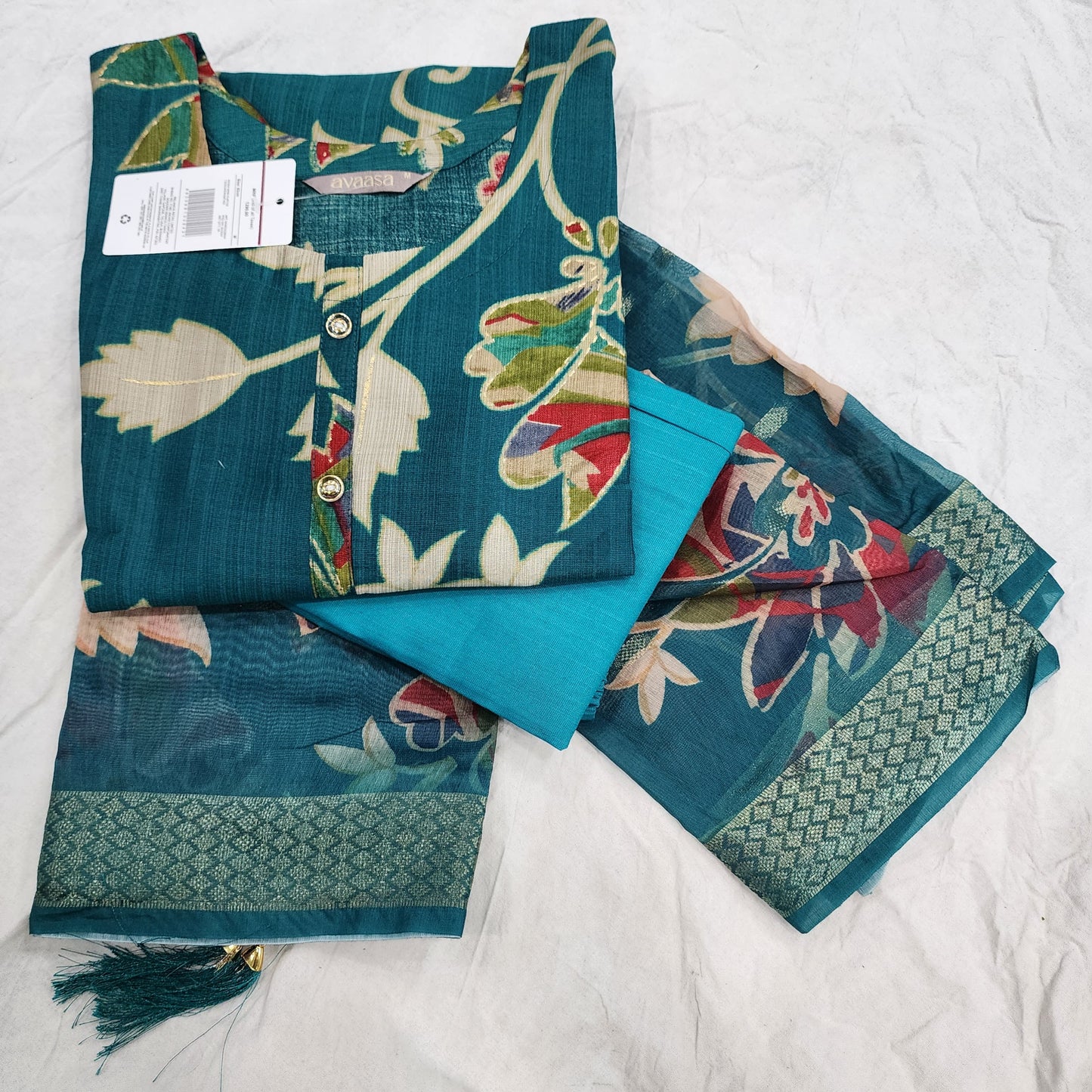 Teal Avaasa 3 Piece Chudidar Set