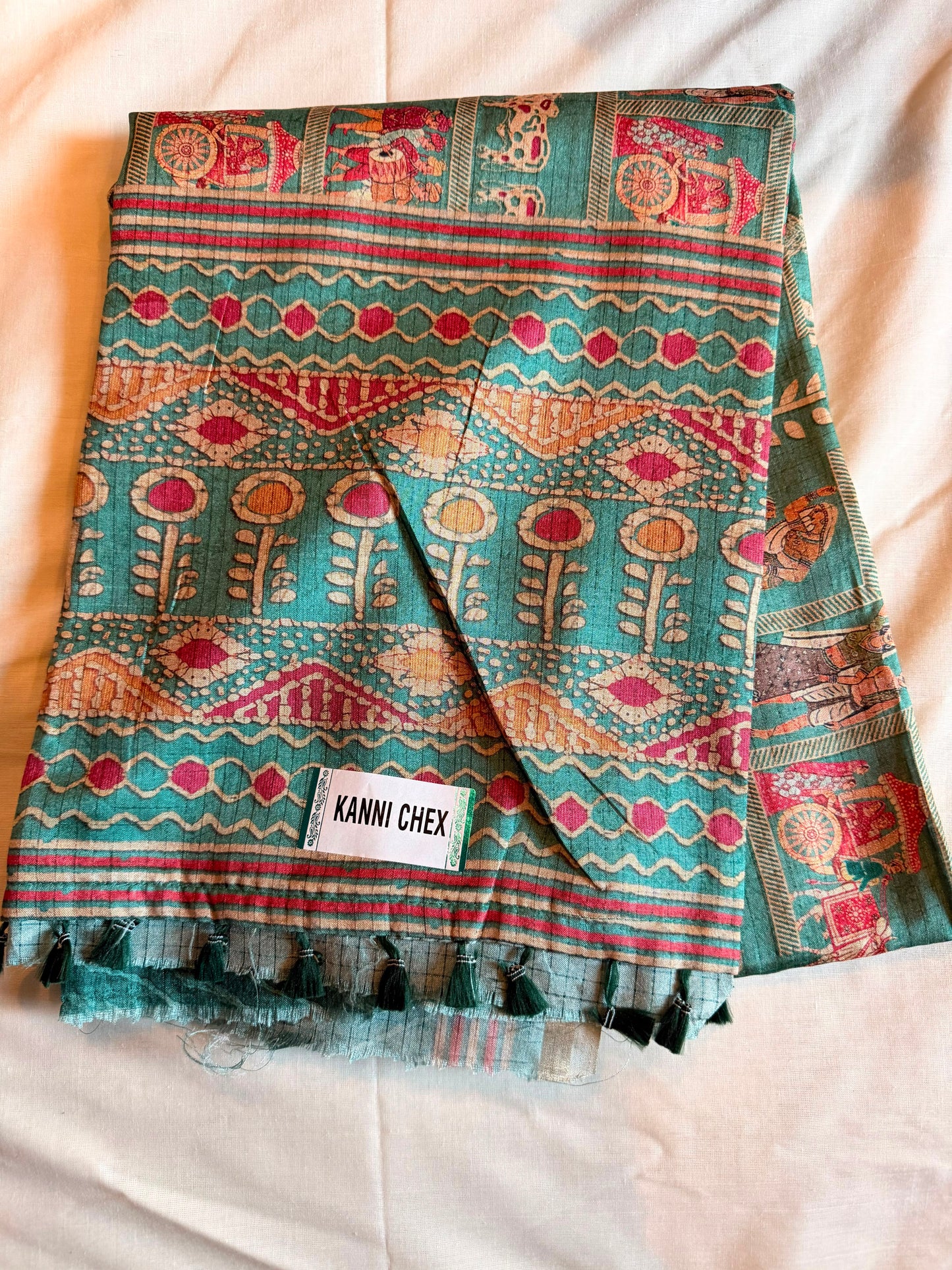 Teal Kanni Chex Fancy Saree