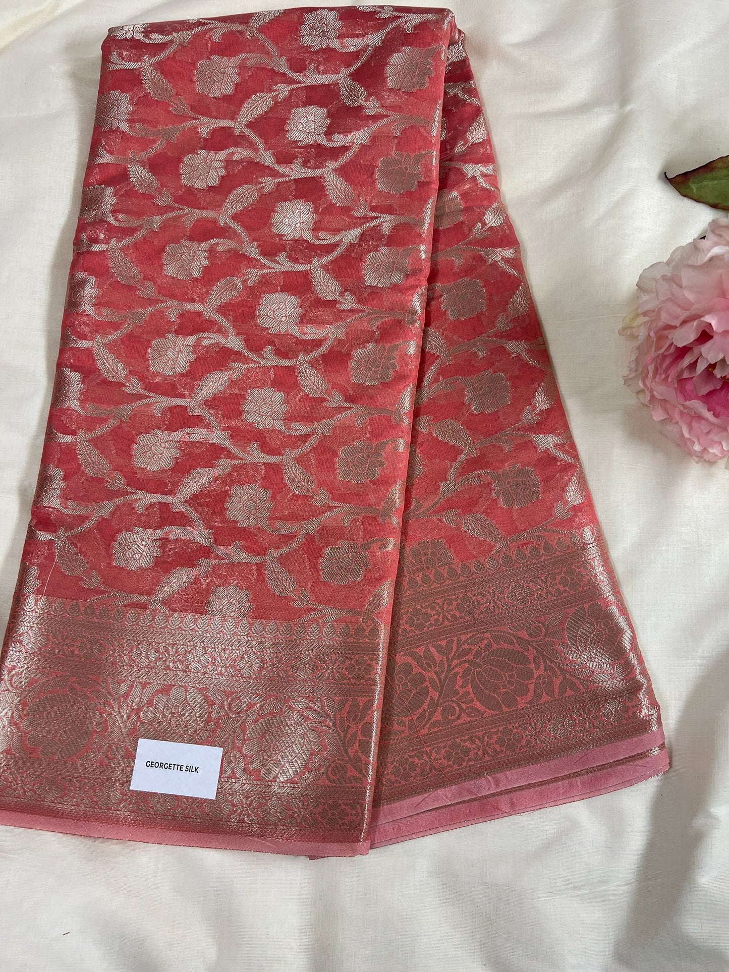 Tomato Red Georgette Silk Saree
