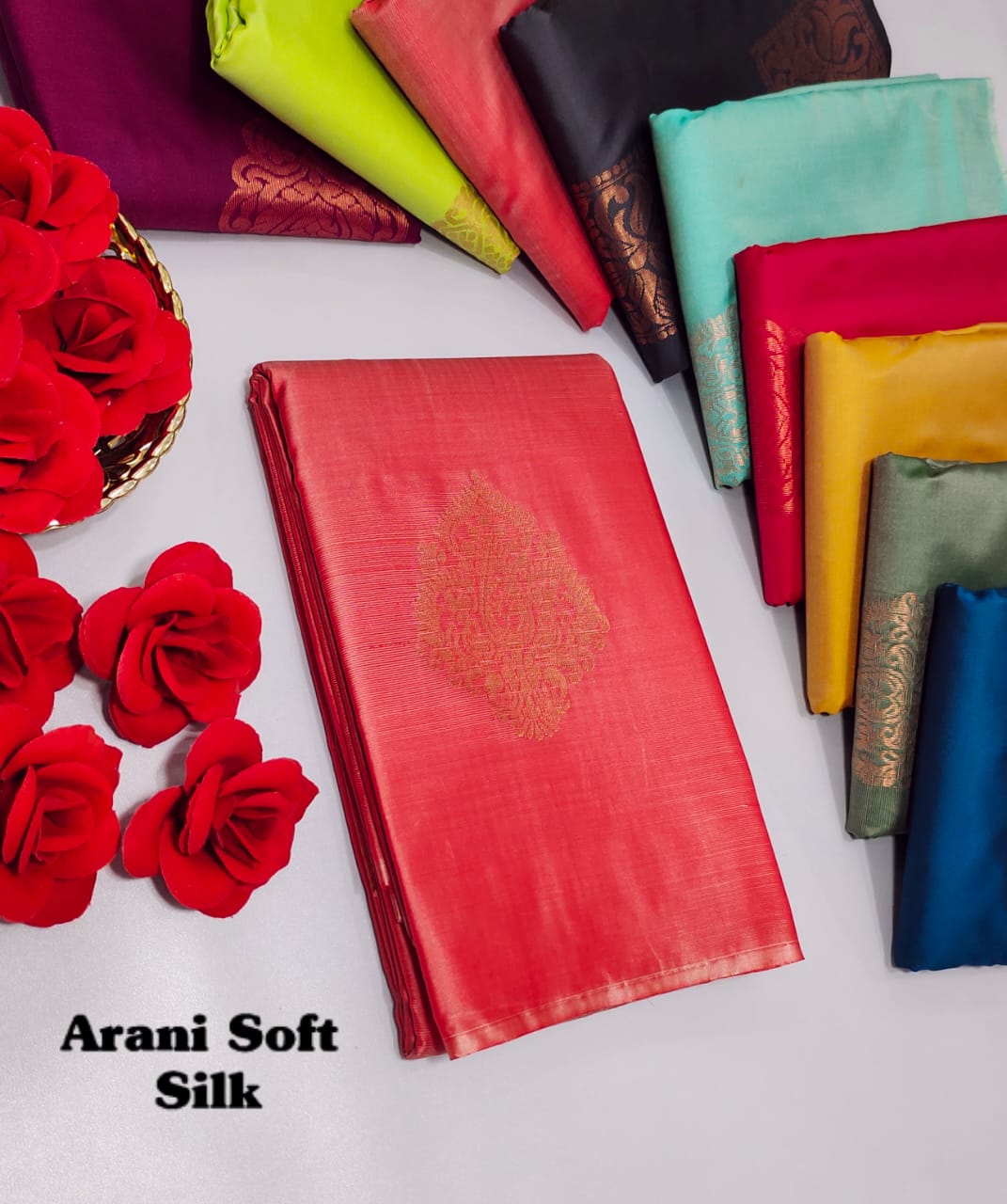Tomato Red Arani Soft Silk Saree