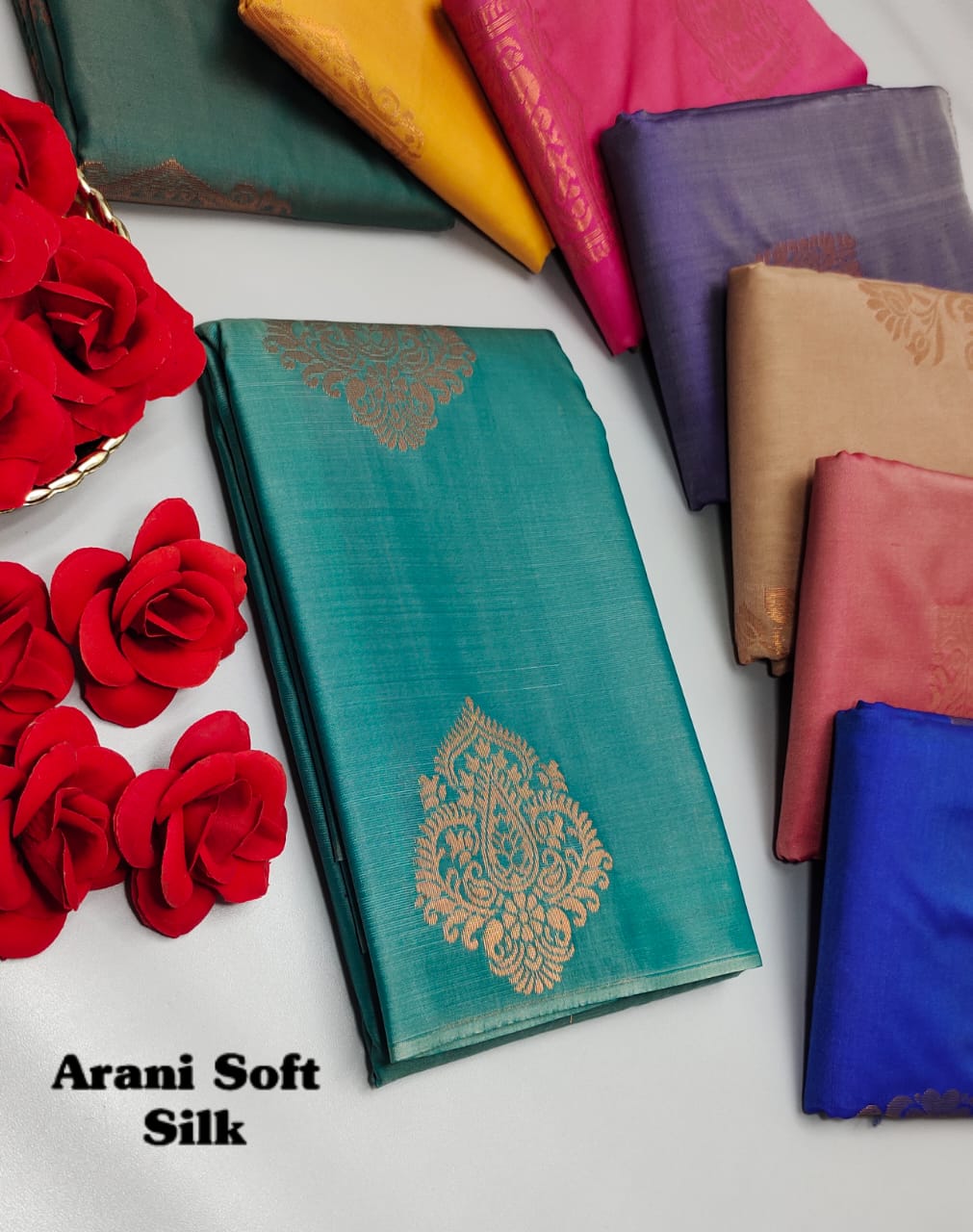 Turquoise Blue Arani Soft Silk Saree