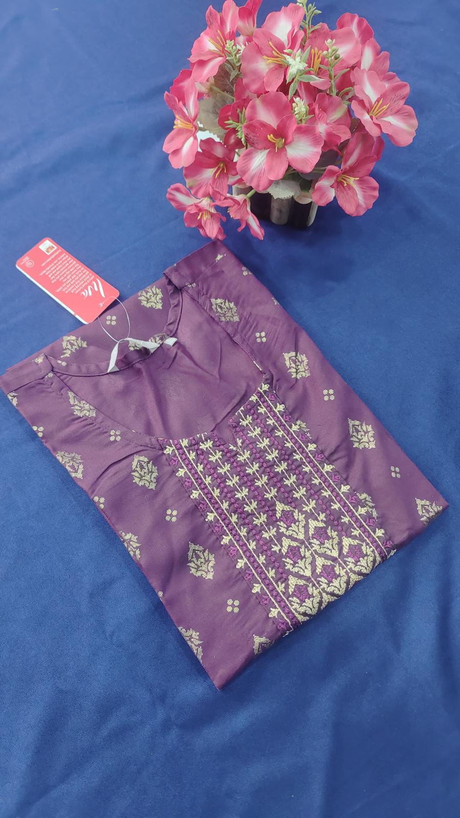 Purple with White Embroidery Kurti