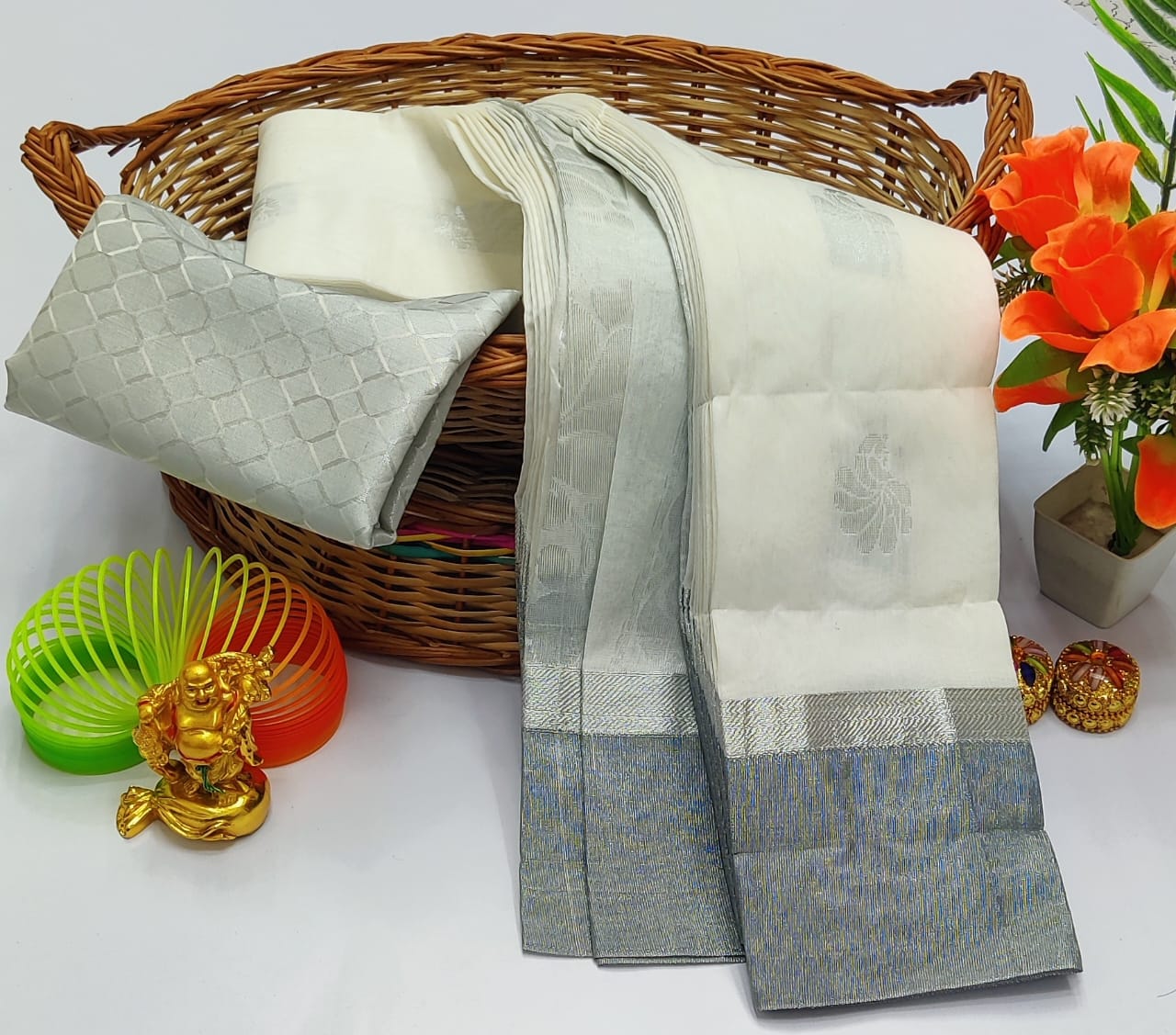 White Silver Silk Cotton Saree
