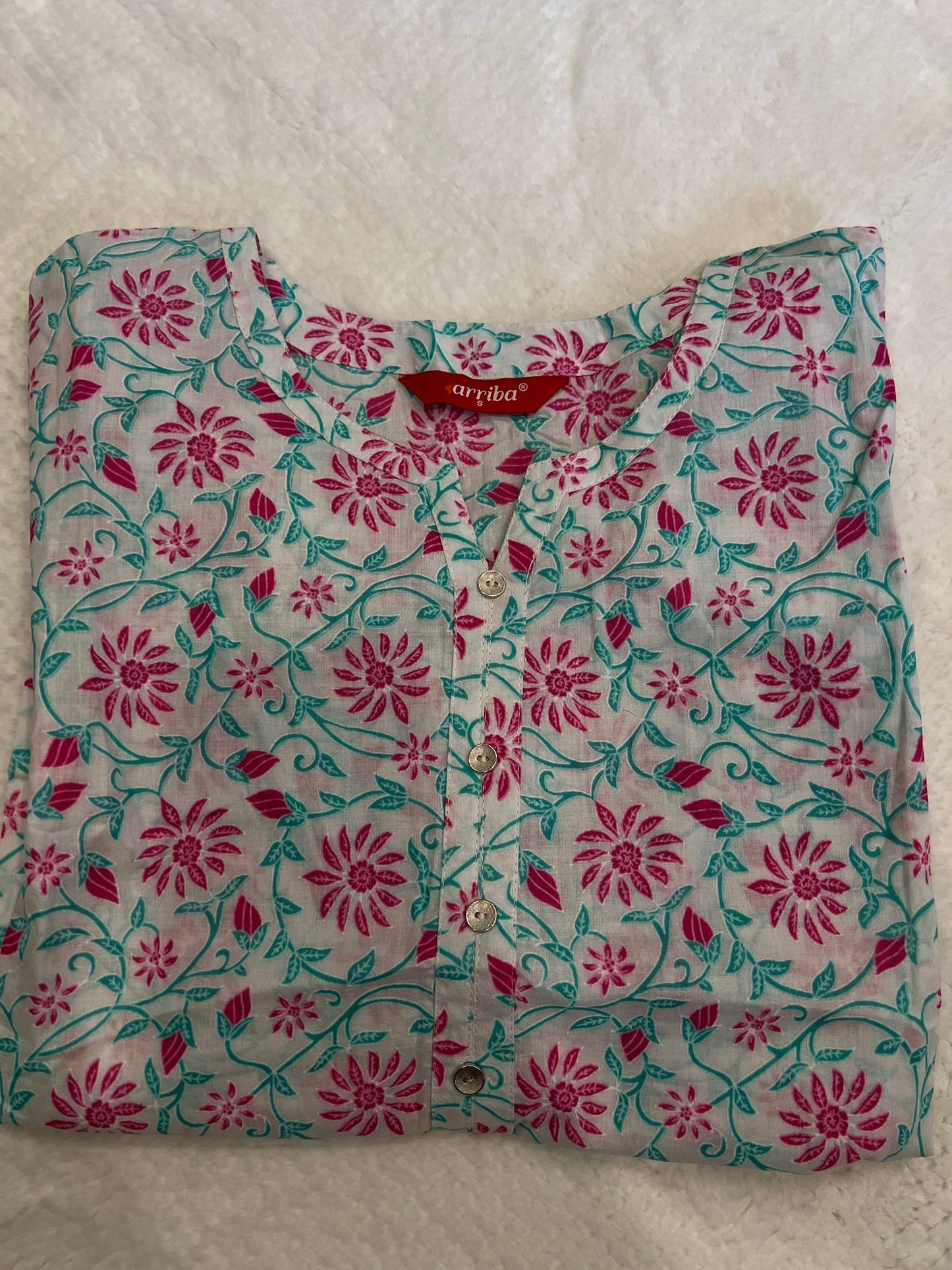 White FLoral Short Kurti S