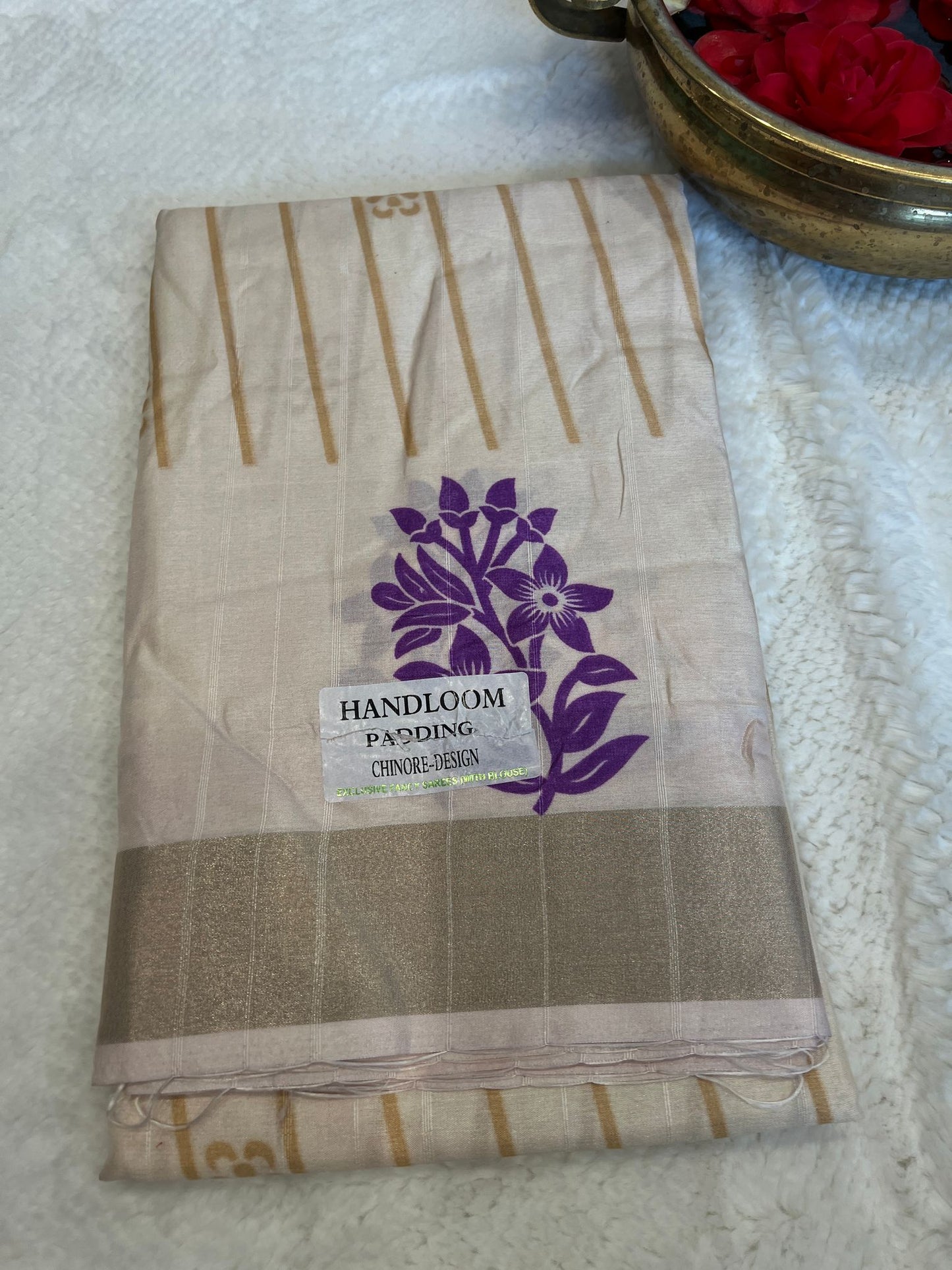 White Handloom Padding Linen Saree