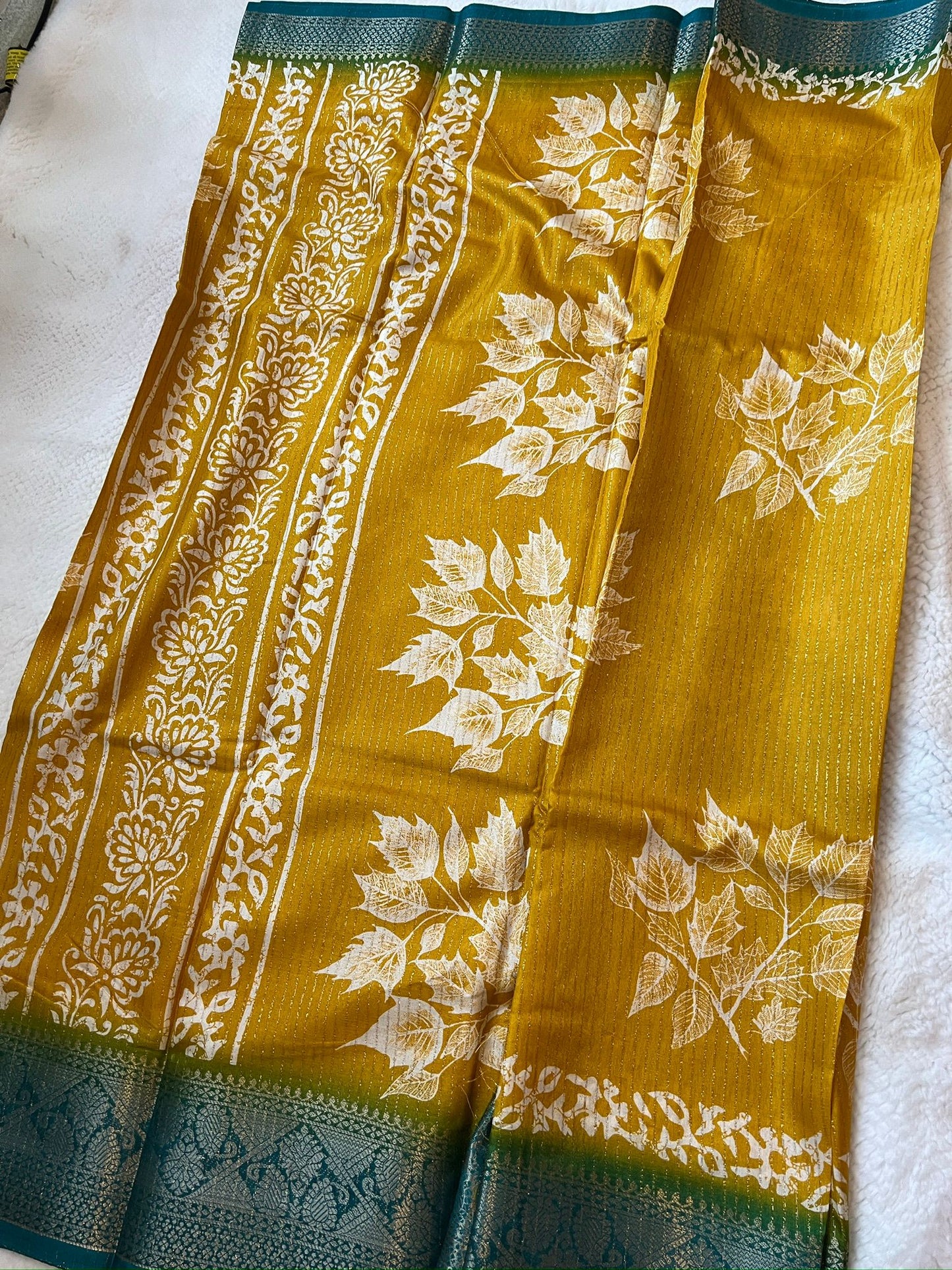 Yellow and Green Madhuri Chiffon Saree